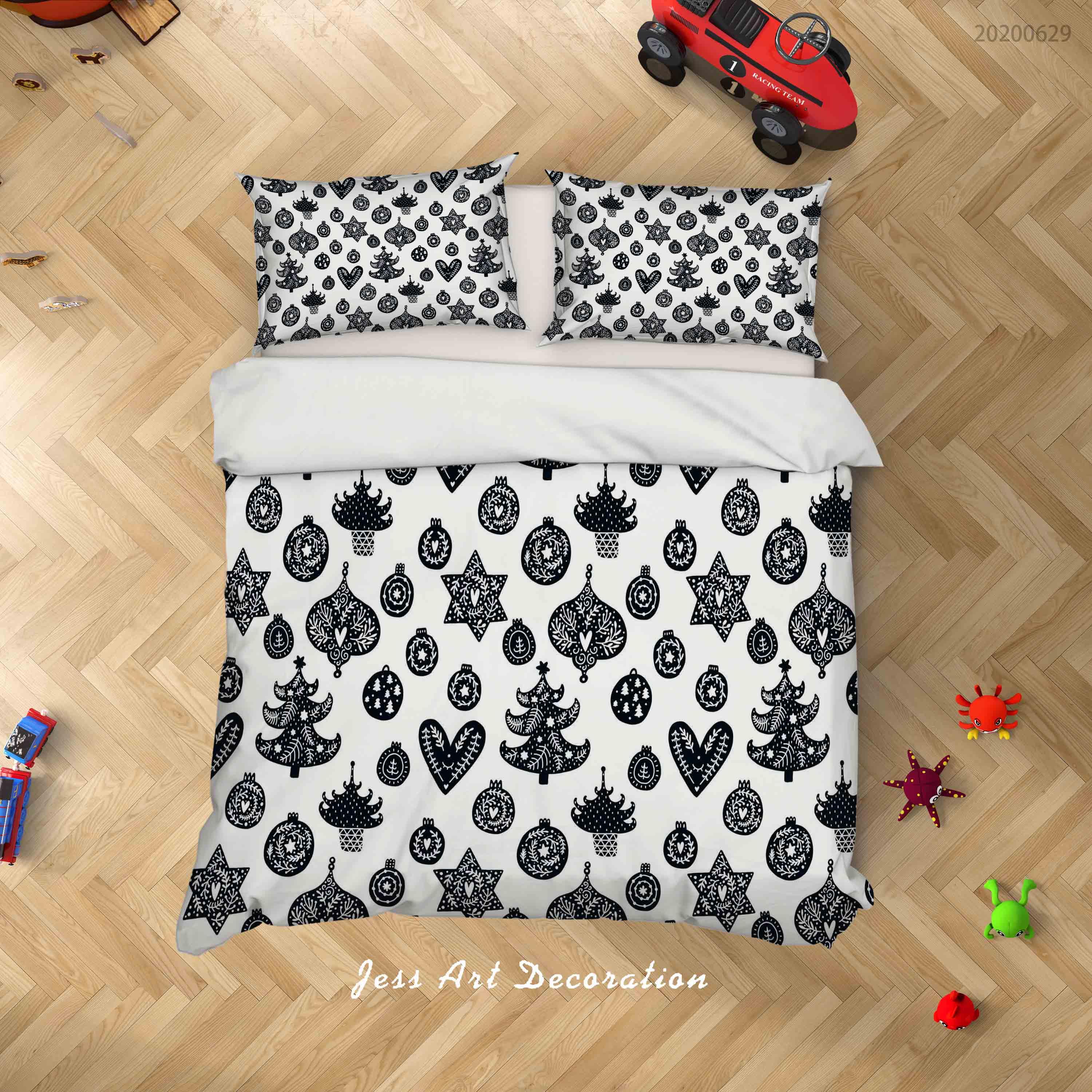 3D White Black Christmas Quilt Cover Set Bedding Set Duvet Cover Pillowcases SF85- Jess Art Decoration