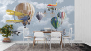 3D Airplane Balloon Sky airplane hot air balloon mural wall mural wallpaper for kids room - view 3