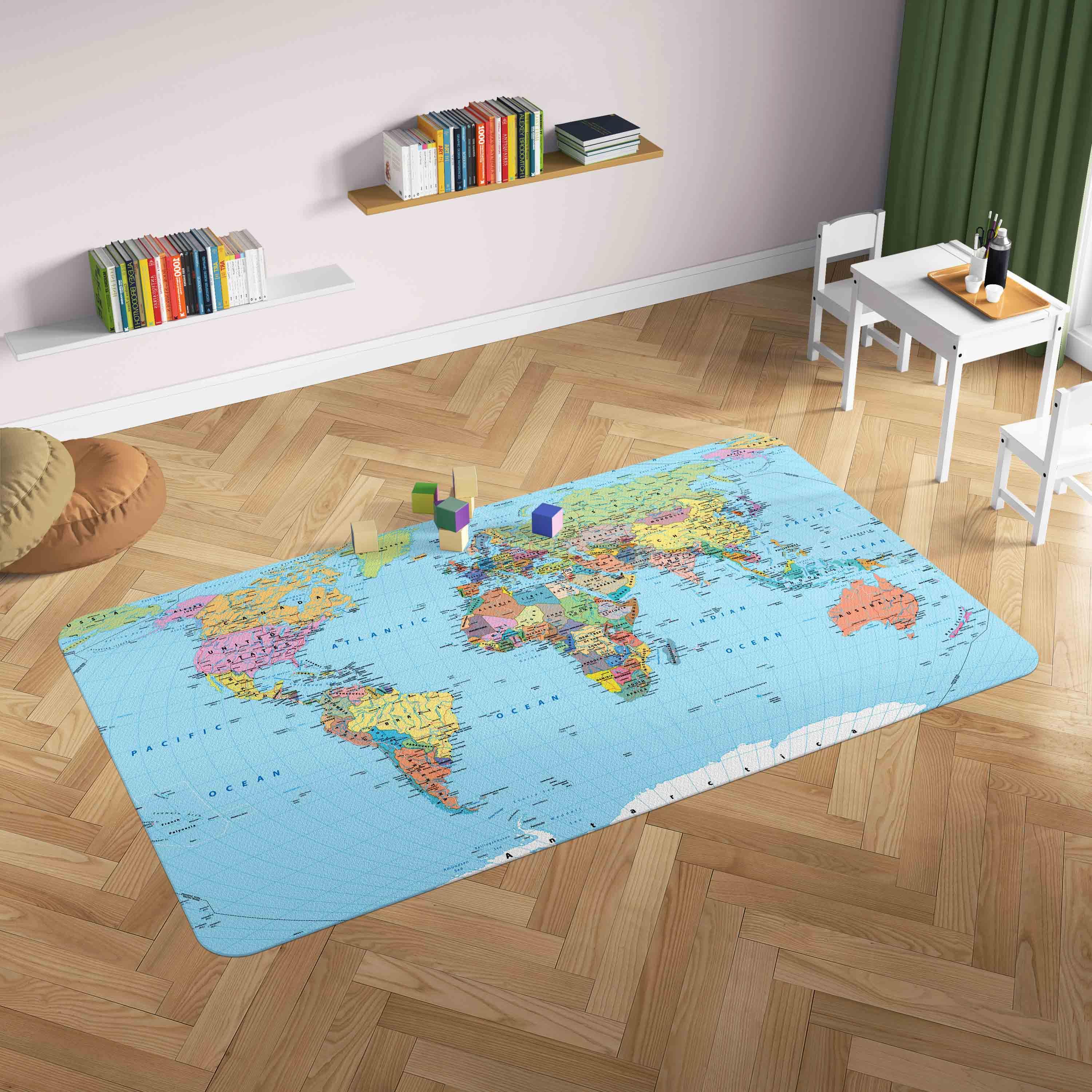 3D World Map Blue Non-Slip Rug Mat 186- Jess Art Decoration