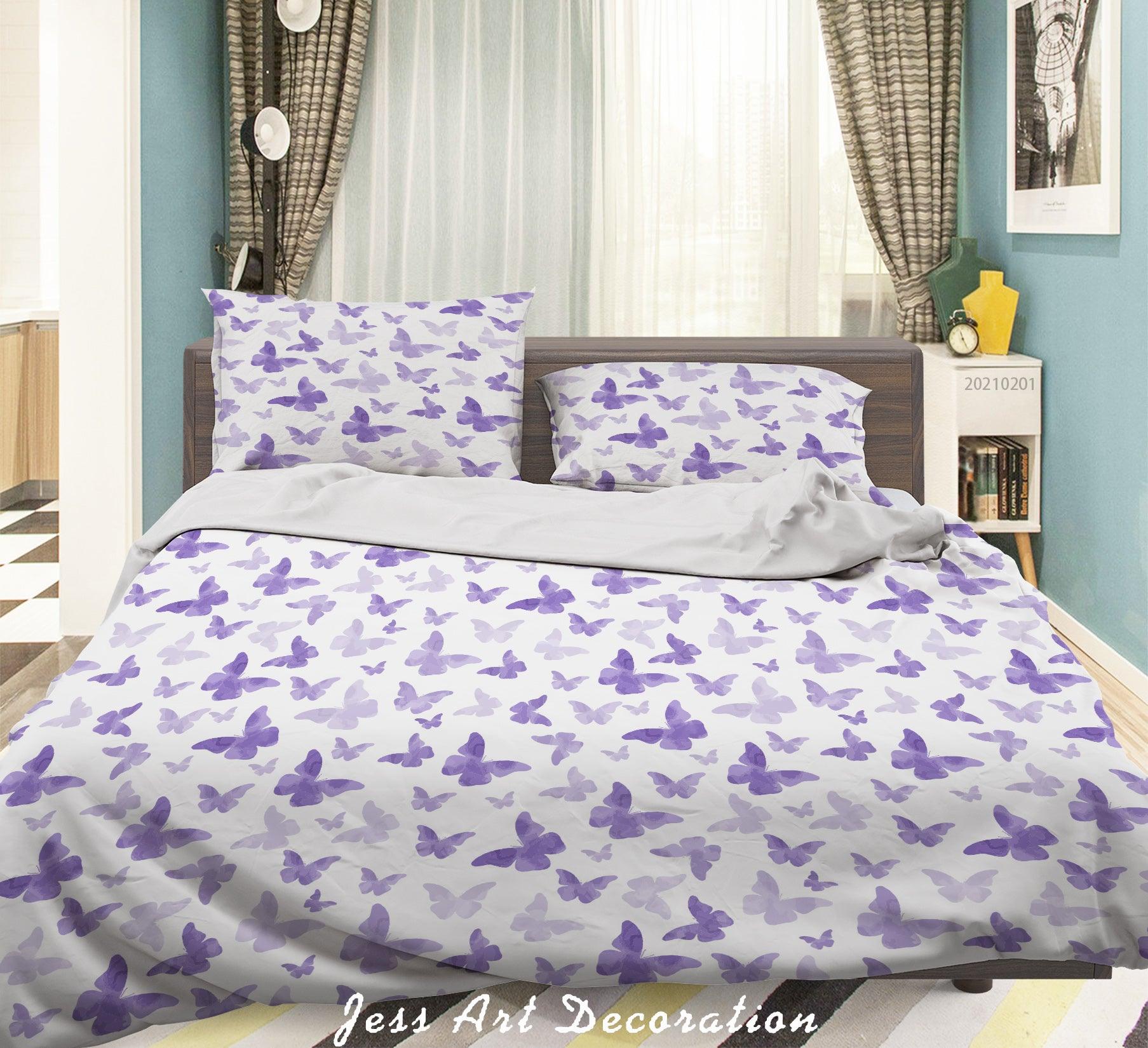 3D Watercolor Butterfly Purple Quilt Cover Set Bedding Set Duvet Cover Pillowcases 90- Jess Art Decoration
