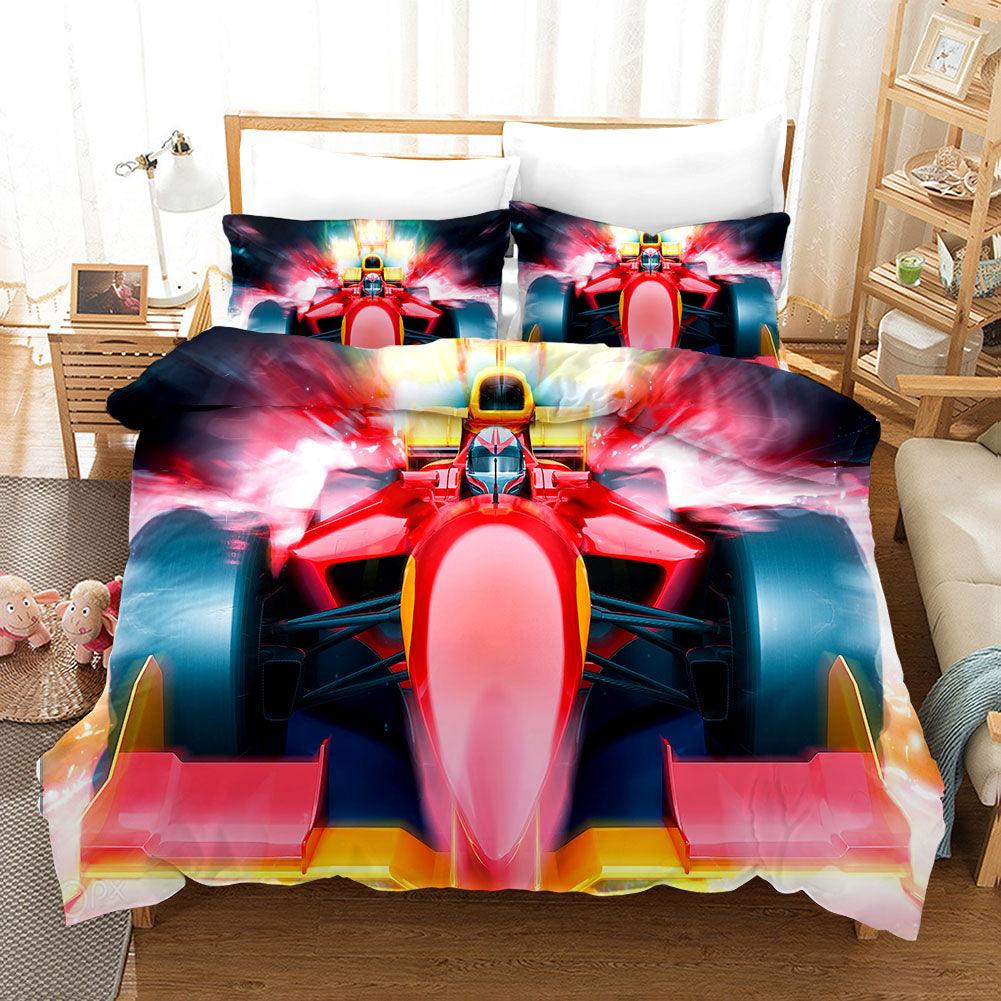 3D F1 Red Racing Car Quilt Cover Set Bedding Set Pillowcases 03- Jess Art Decoration