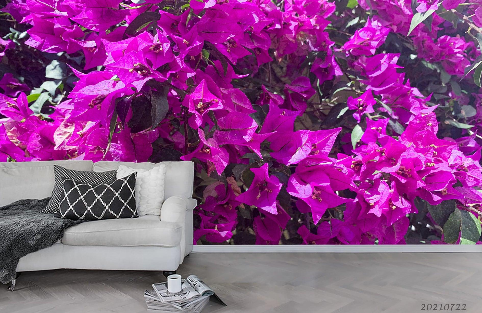 3D Purple Floral Green Leaf Wall Mural Wallpaper LQH 655- Jess Art Decoration