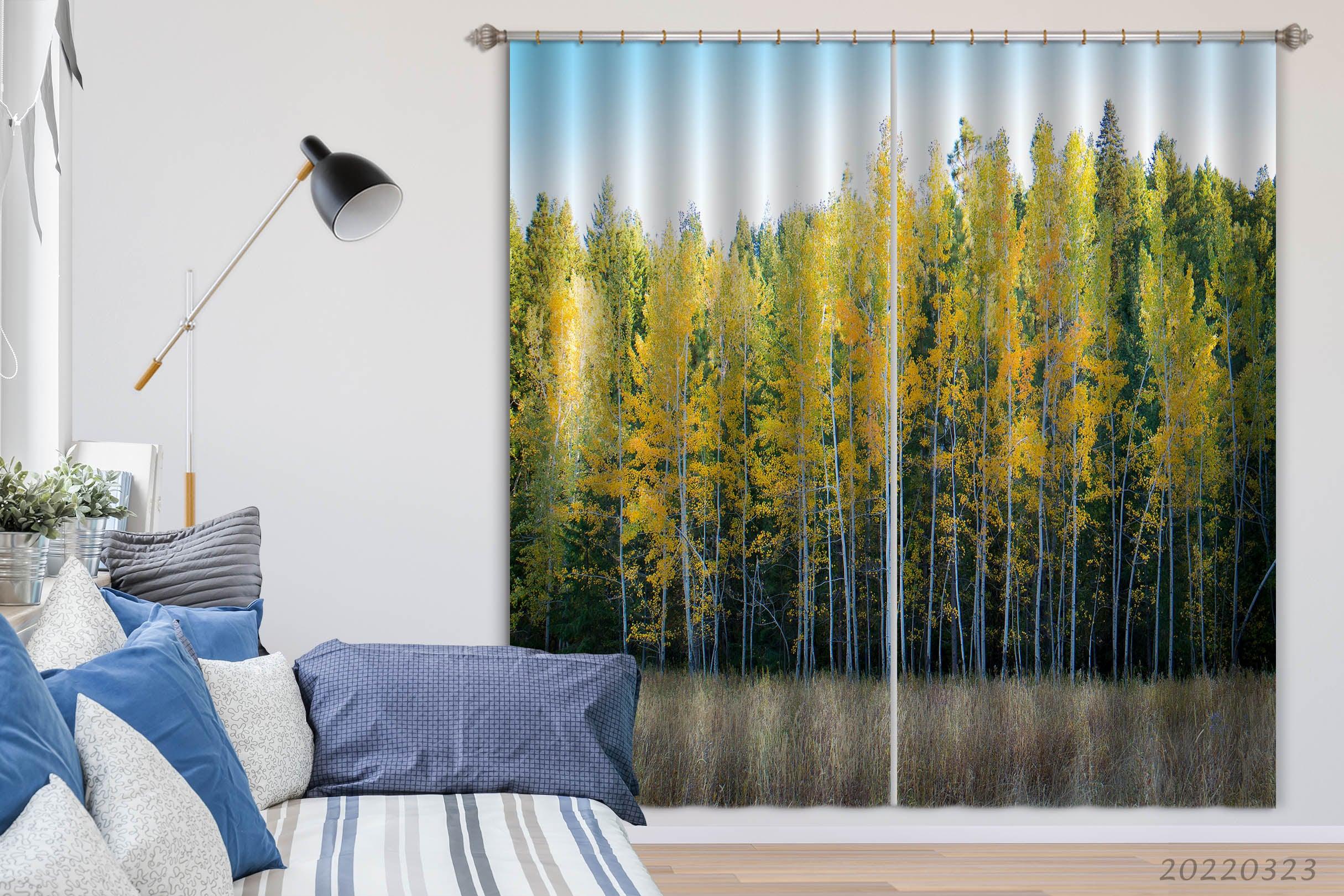 3D Woods Yellow Leaf Meadow Landscape Curtains and Drapes GD 2721- Jess Art Decoration