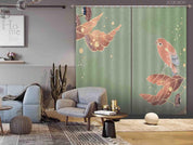 3D Hand Drawn Floral Leaf Bird Curtains and Drapes LQH 65- Jess Art Decoration