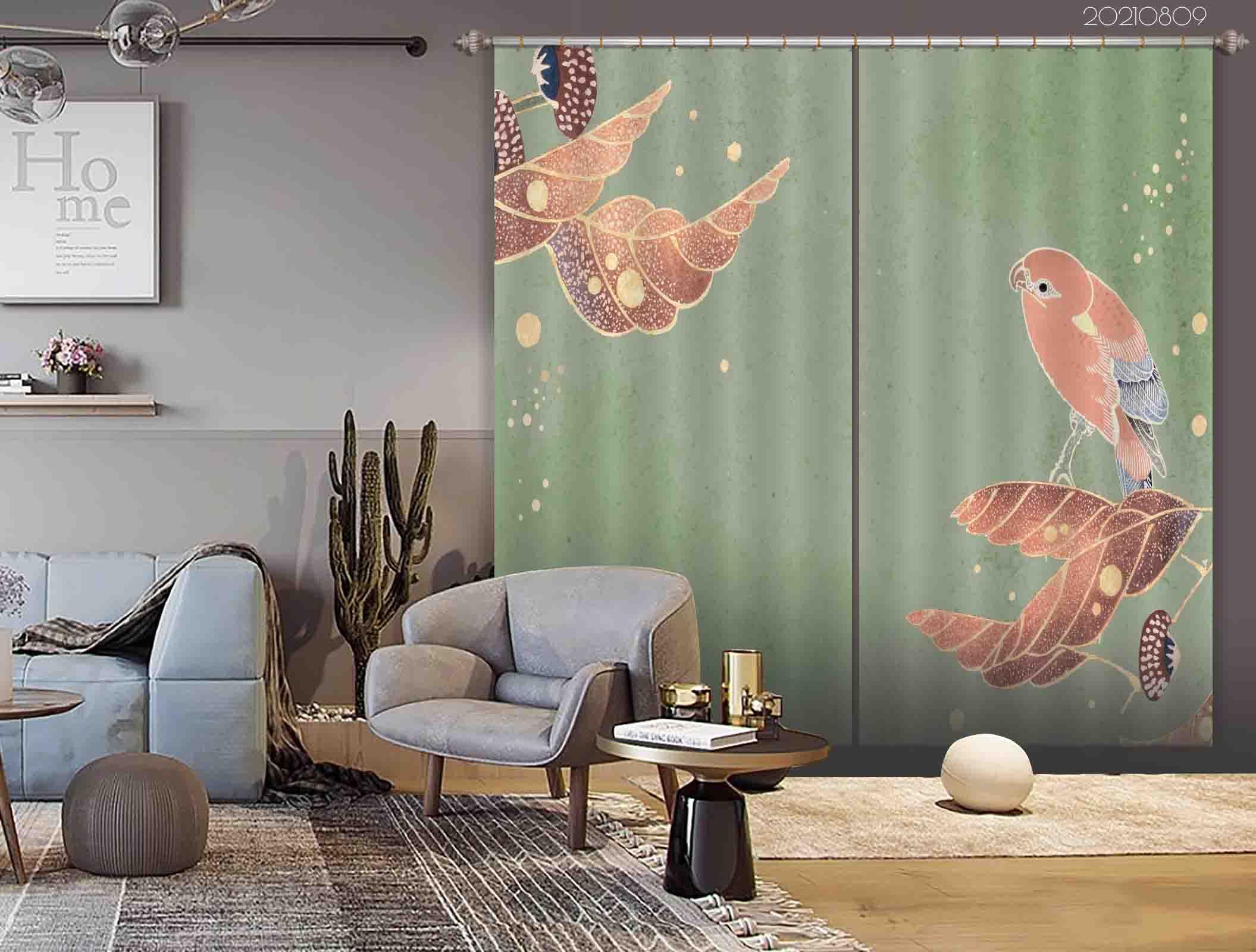 3D Hand Drawn Floral Leaf Bird Curtains and Drapes LQH 65- Jess Art Decoration