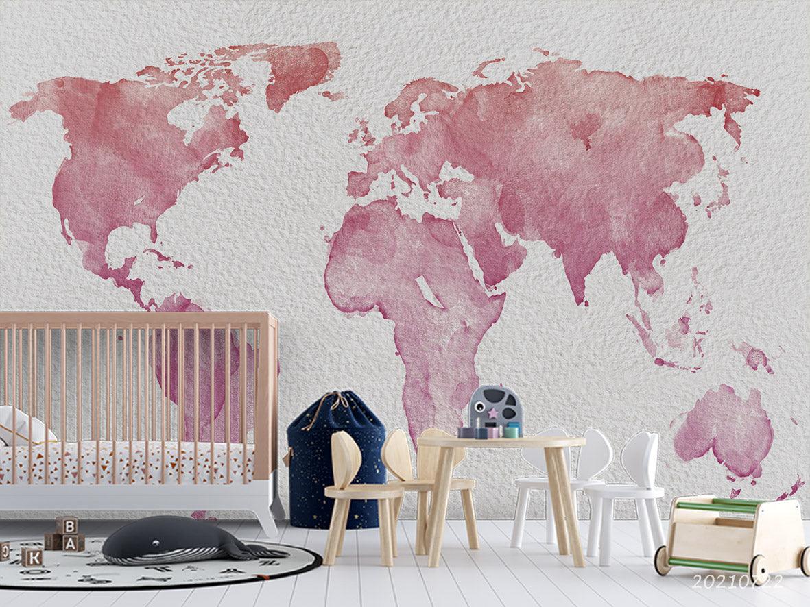 3D Pink World Map Wall Mural Wallpaper LQH 351- Jess Art Decoration
