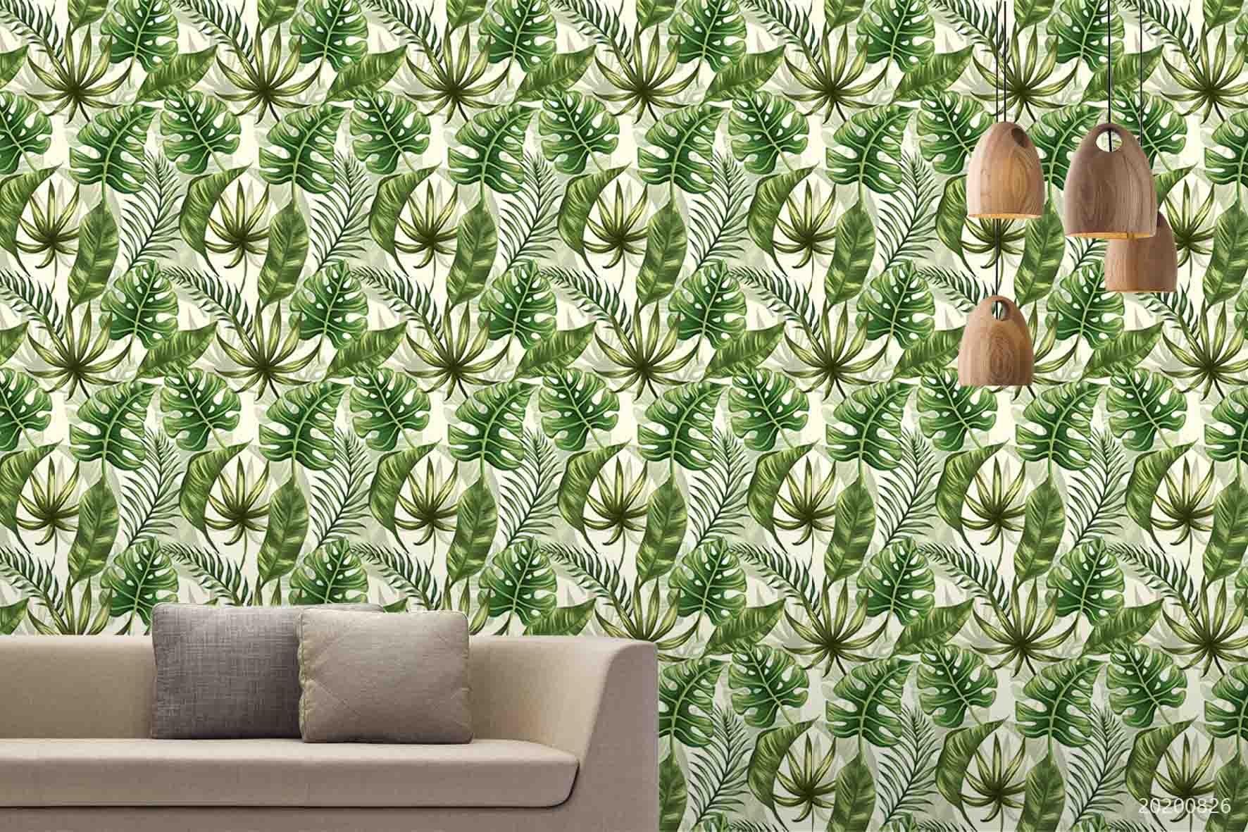 3D Hand Sketching Green Leaves Plant Wall Mural Wallpaper LXL 1348- Jess Art Decoration