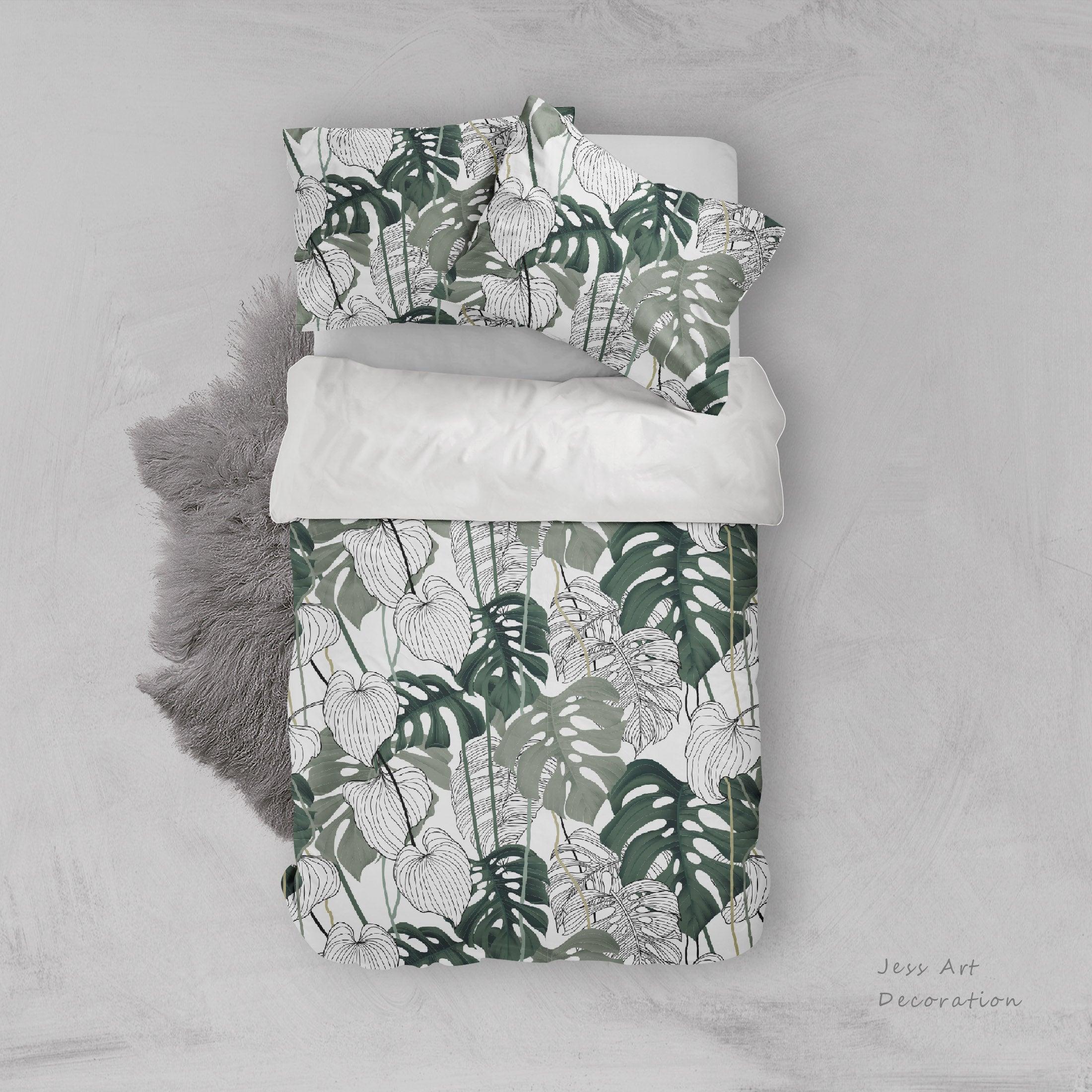 3D Green Plant Leaf Pattern Quilt Cover Set Bedding Set Pillowcases  5- Jess Art Decoration