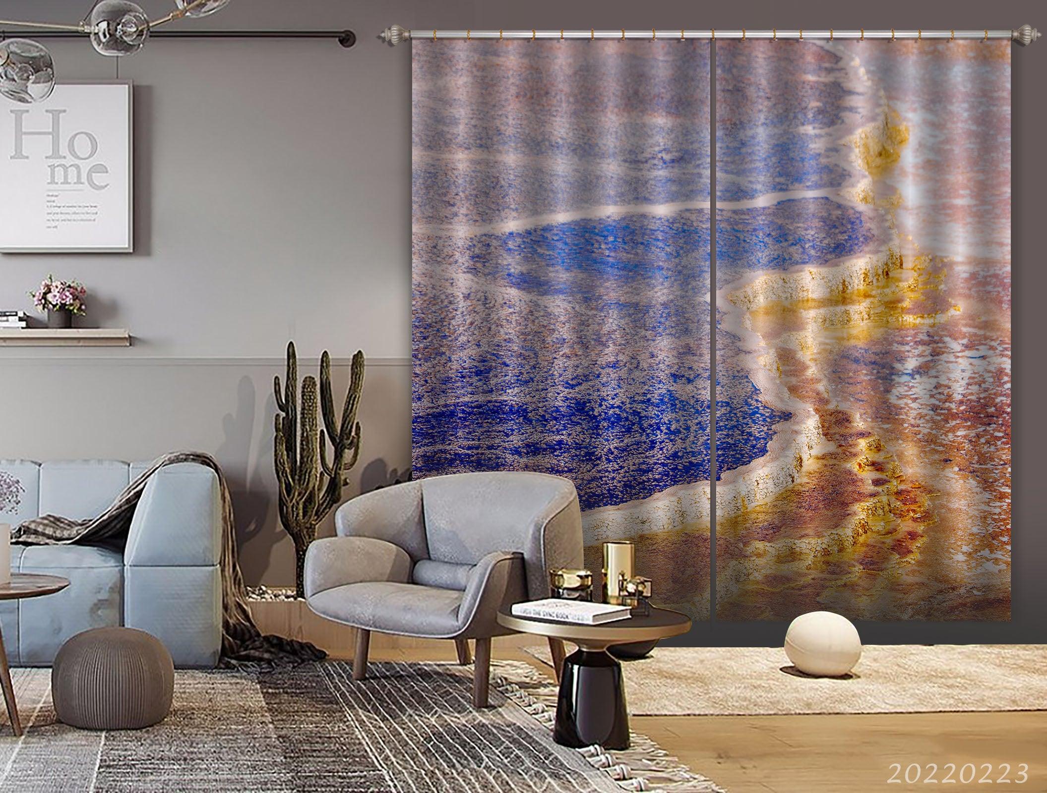 3D Abstract Blue Gold Pattern Curtains and Drapes GD 2816- Jess Art Decoration