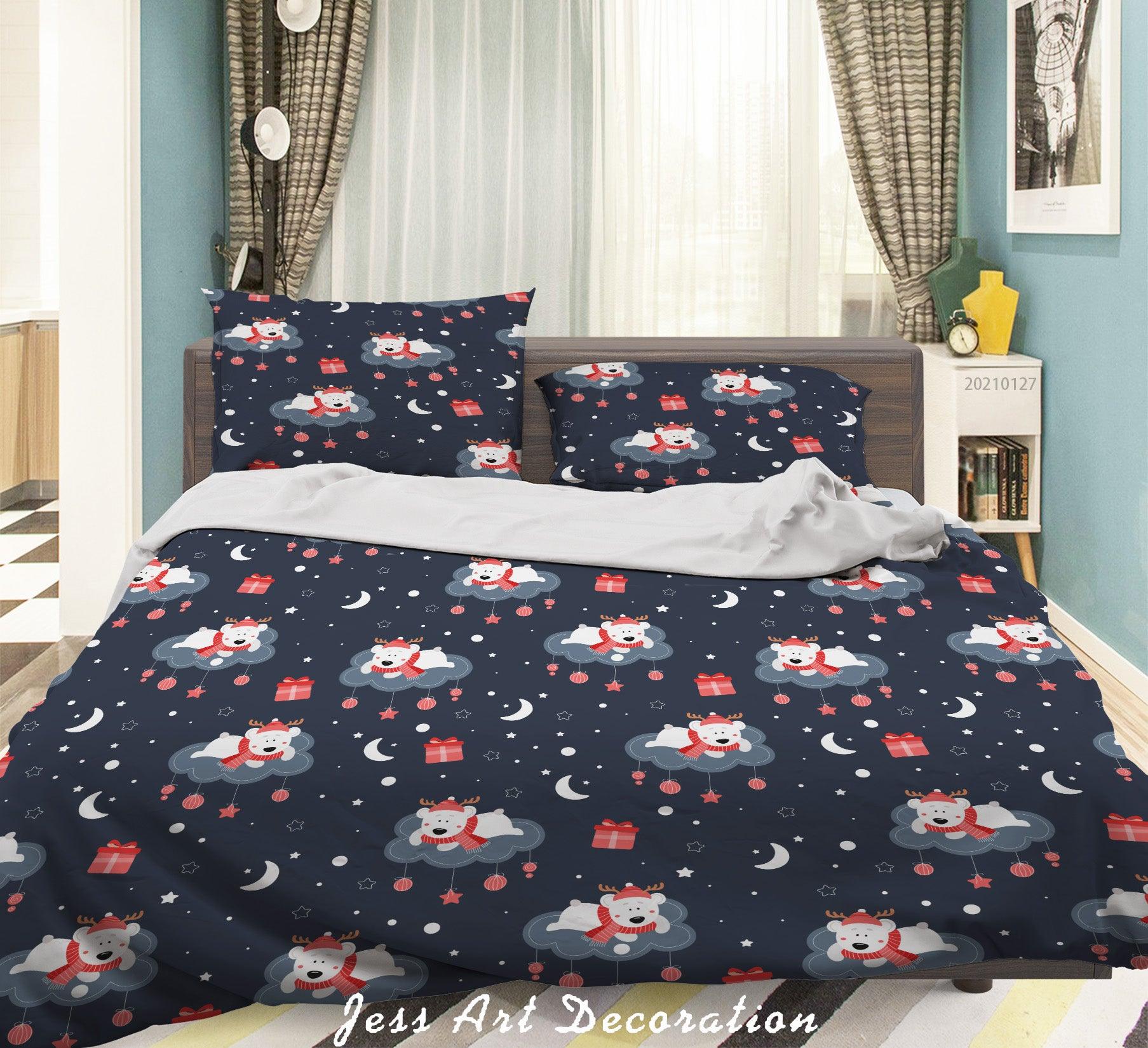 3D Cute Elk Moon Gift Quilt Cover Set Bedding Set Duvet Cover Pillowcases 105- Jess Art Decoration
