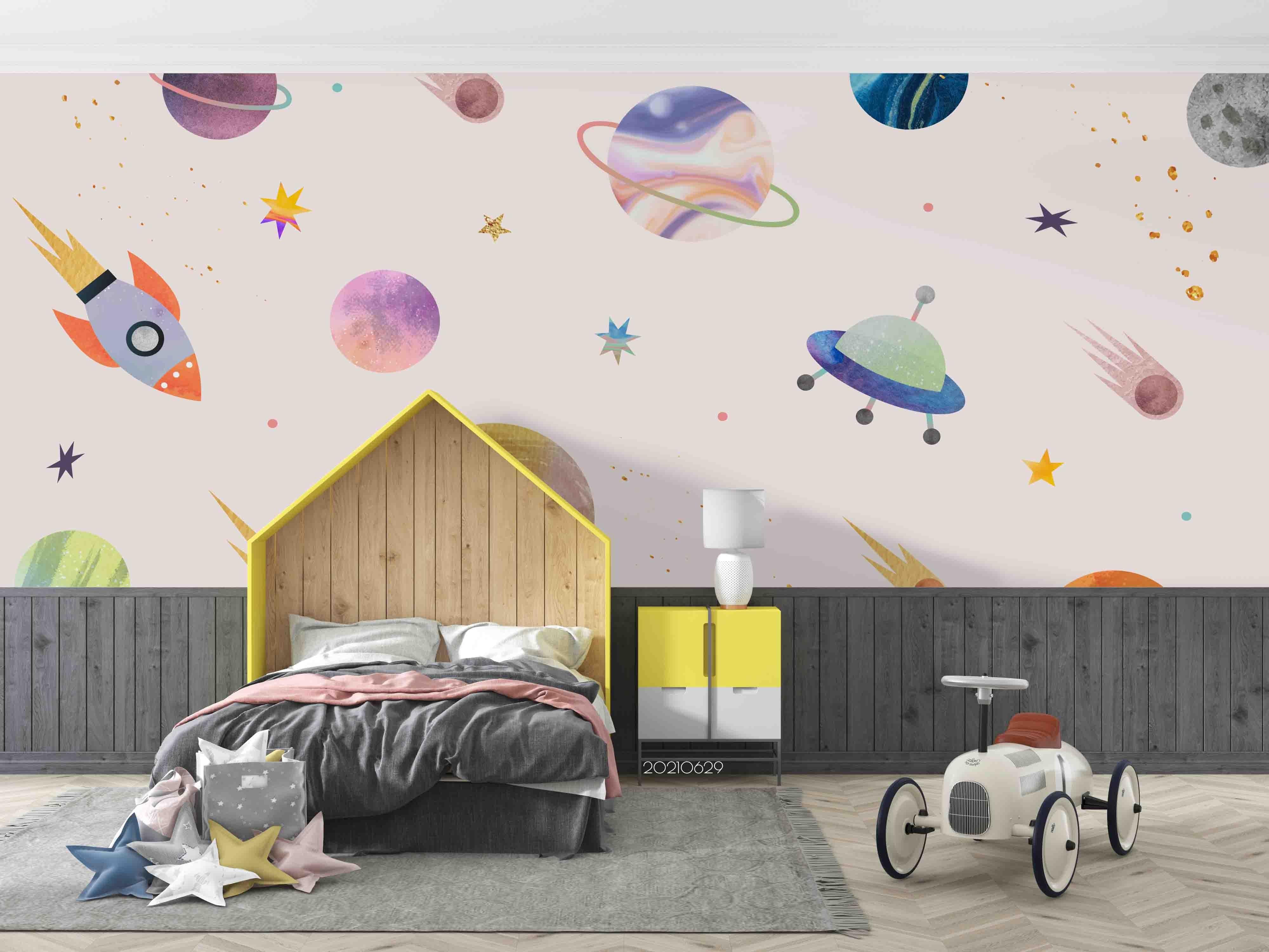3D Hand Drawn Space Color Planet Galaxy Wall Mural Wallpaper LQH 21- Jess Art Decoration