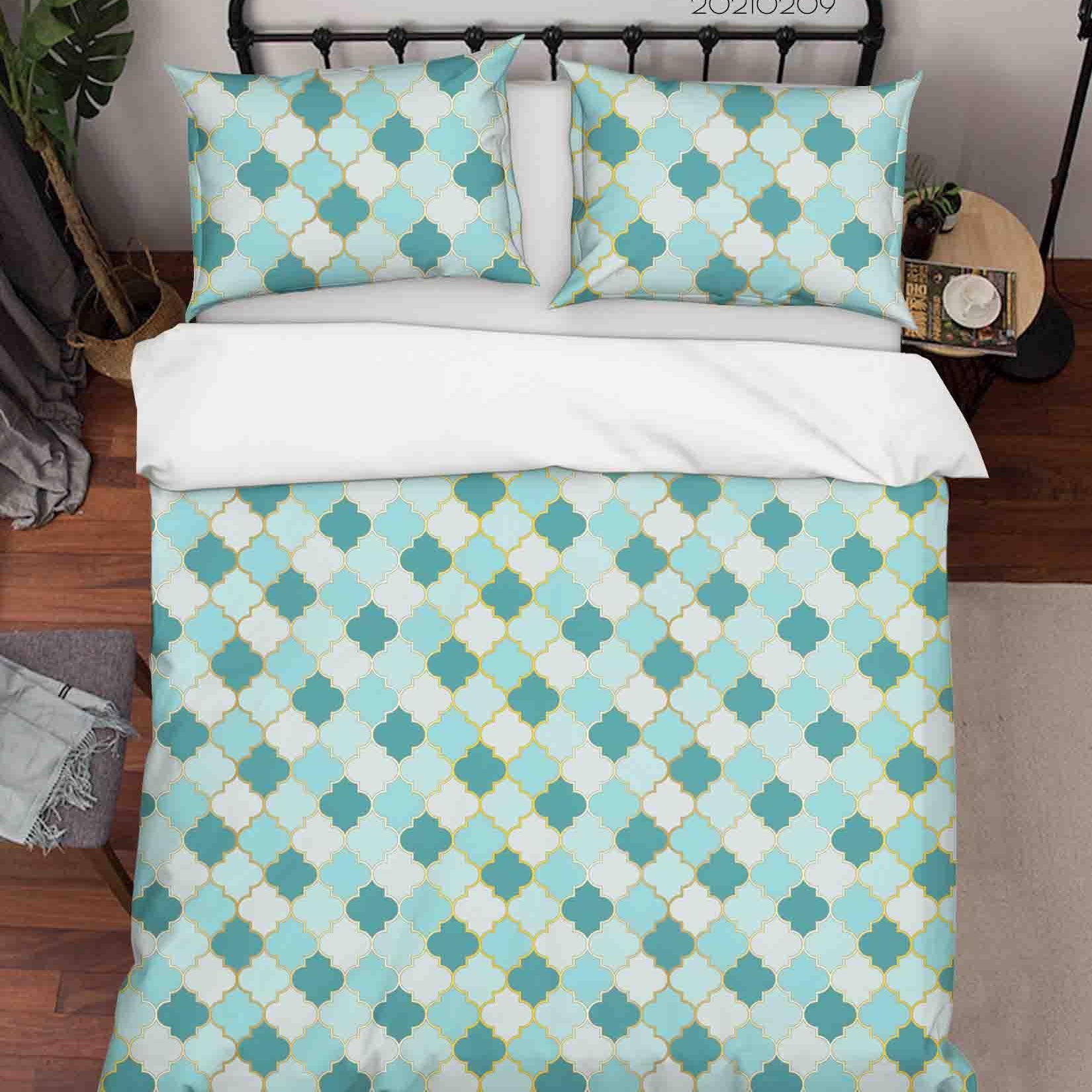 3D Abstract Green Geometric Pattern Quilt Cover Set Bedding Set Duvet Cover Pillowcases 314- Jess Art Decoration