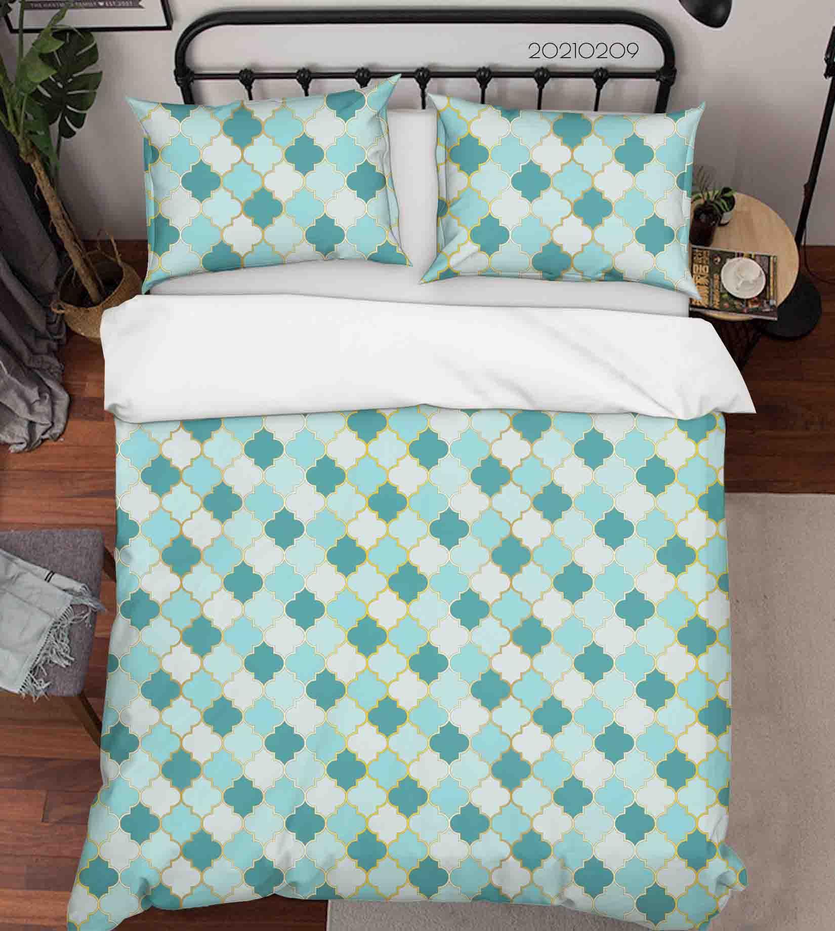 3D Abstract Green Geometric Pattern Quilt Cover Set Bedding Set Duvet Cover Pillowcases 314- Jess Art Decoration