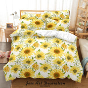 3D Hand Drawn Sunflower Floral Quilt Cover Set Bedding Set Duvet Cover Pillowcases 195- Jess Art Decoration