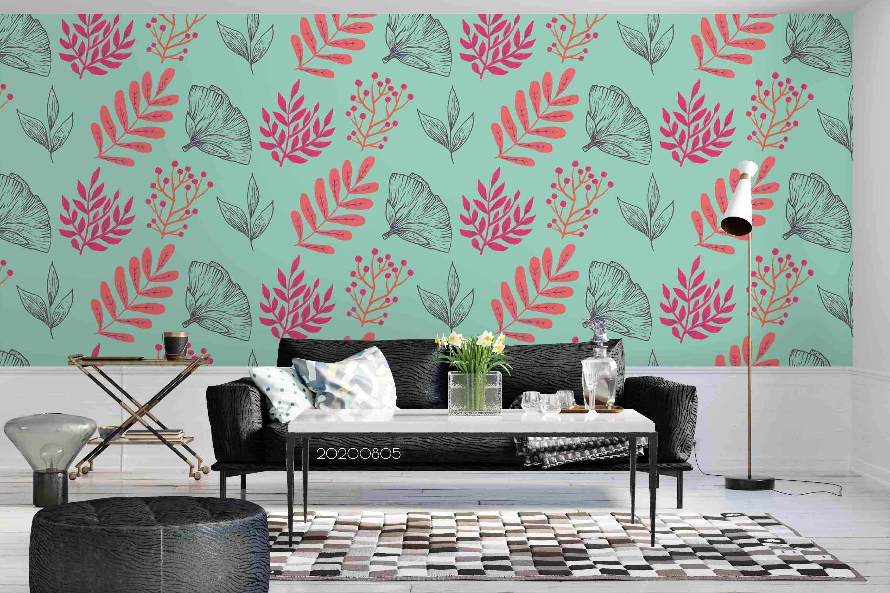 3D Green Floral Leaves Wall Mural Wallpaper SF 35- Jess Art Decoration