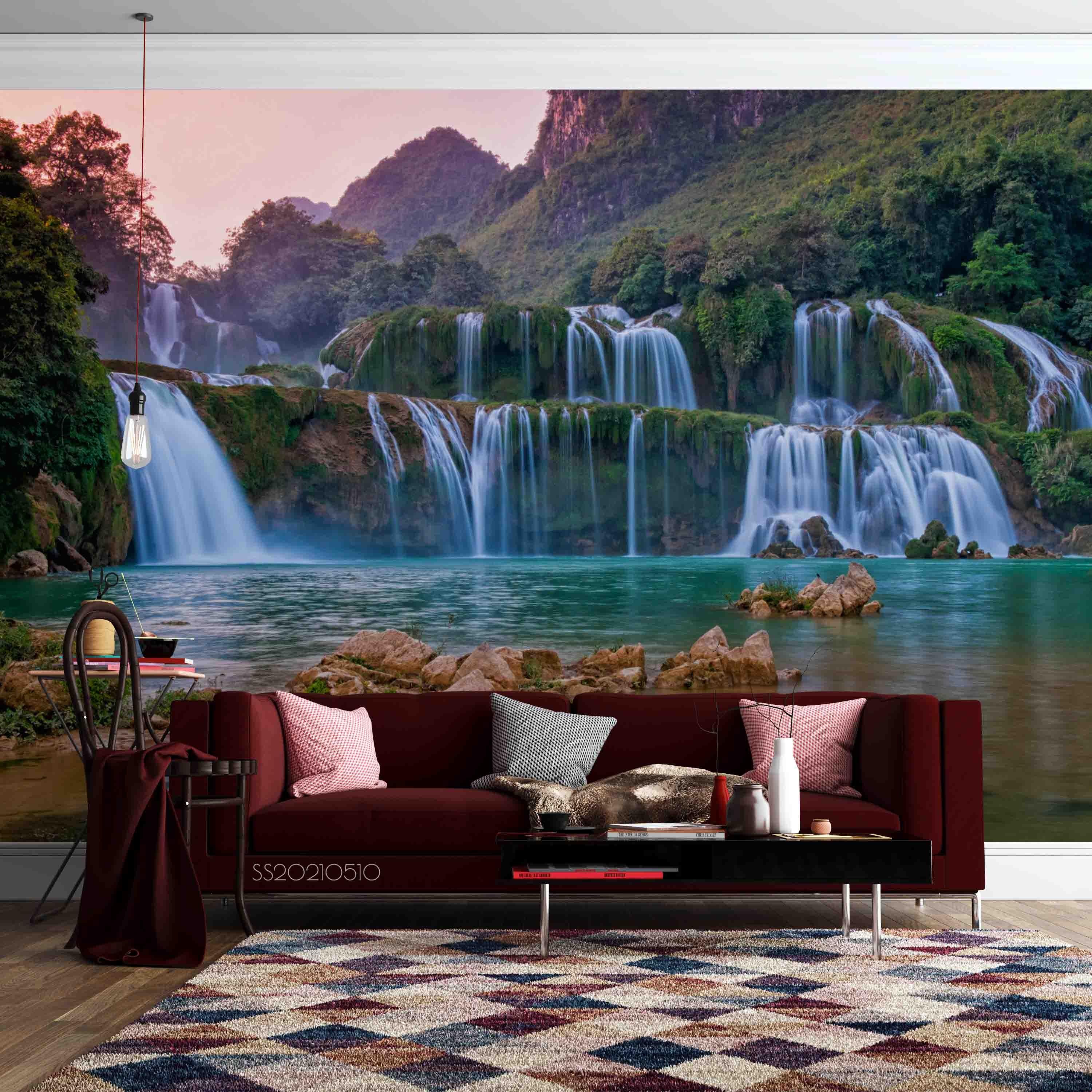 3D Forest Waterfall Landscape Wall Mural Wallpaper LQH 283- Jess Art Decoration