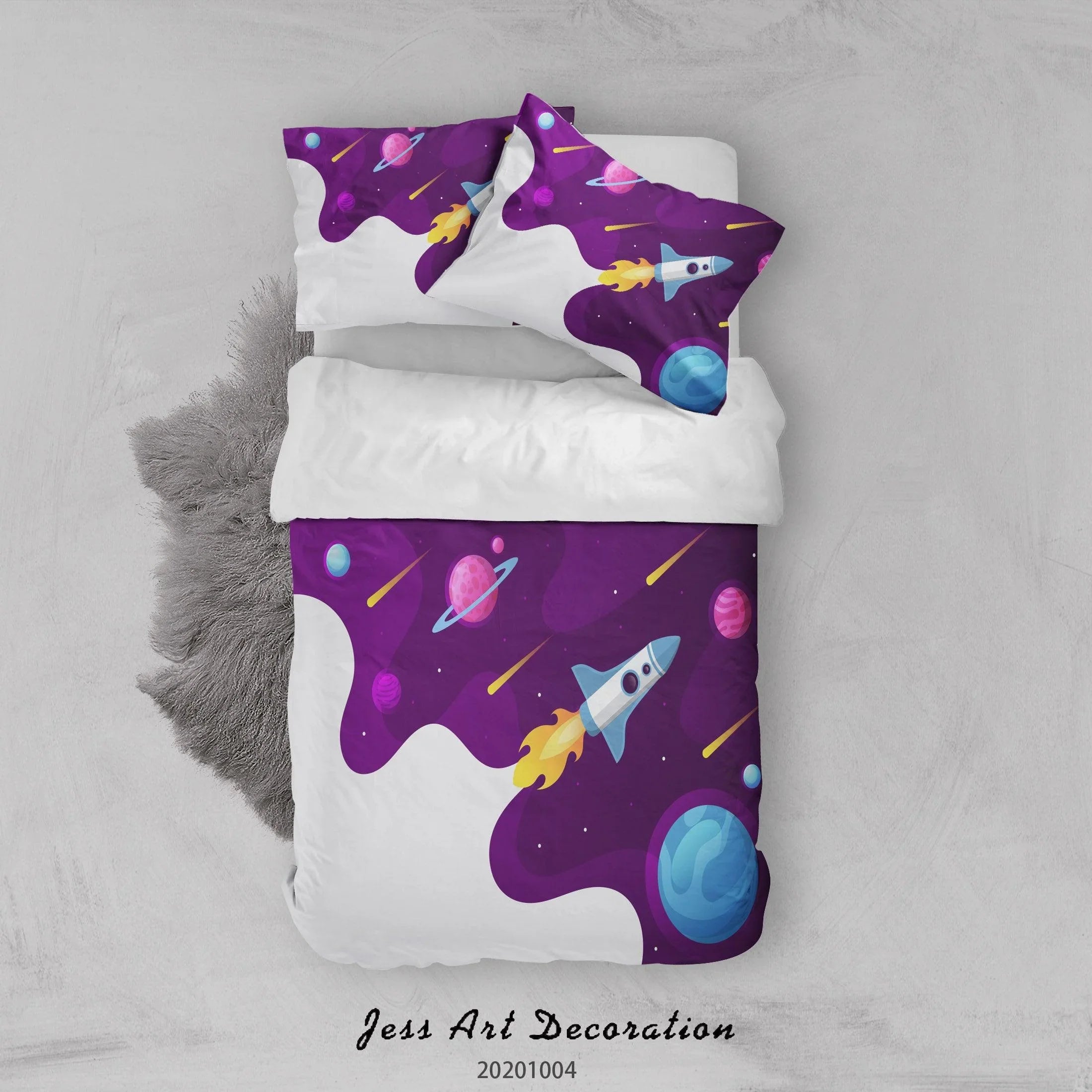 3D Planet  Astronaut Spaceship Quilt Cover Set Bedding Set Duvet Cover Pillowcases WJ 9389- Jess Art Decoration