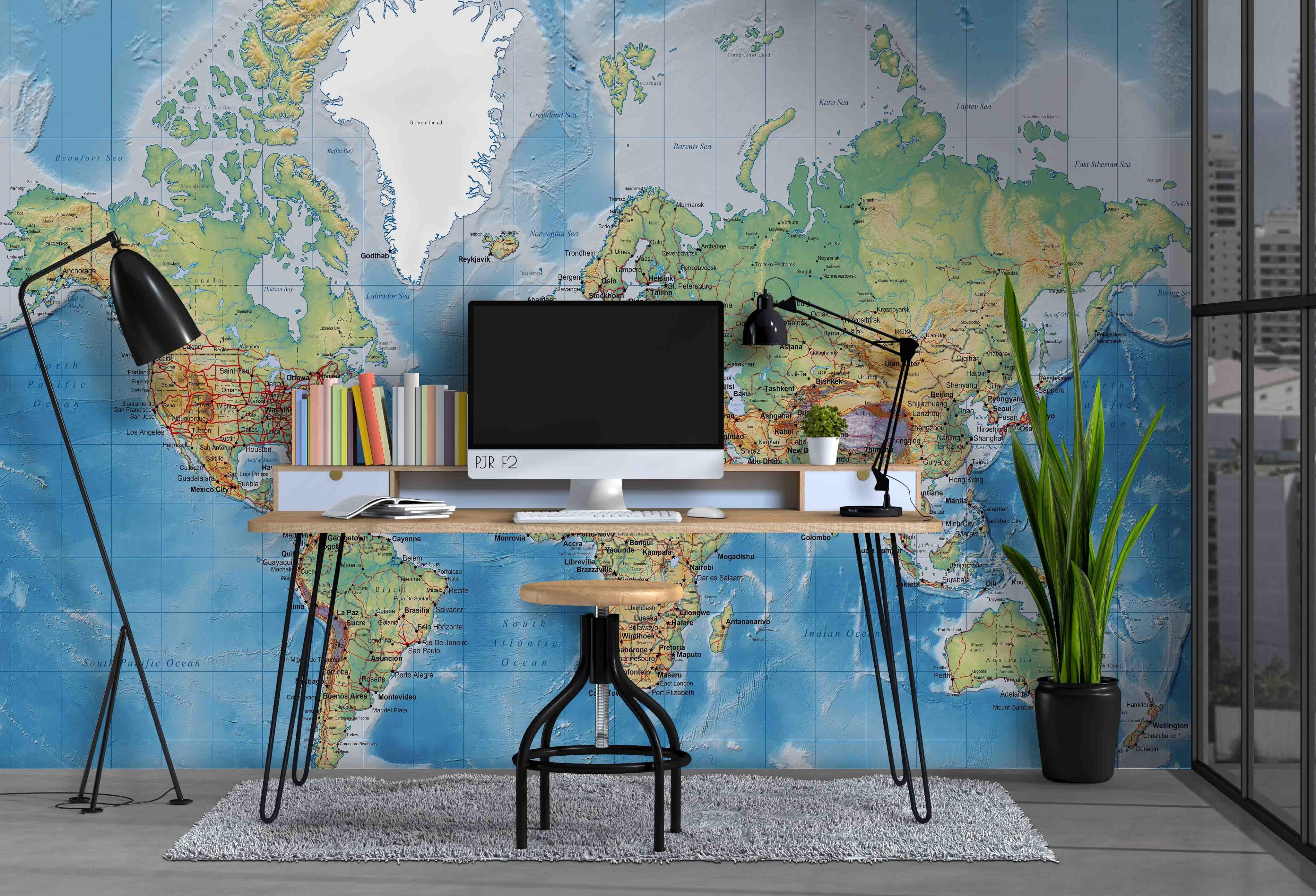3D Blue World Map Wall Mural Wallpaper LQH 87- Jess Art Decoration