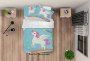 3D Blue Unicorn Quilt Cover Set Bedding Set Duvet Cover Pillowcases SF182- Jess Art Decoration