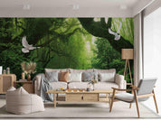 3D Forest Green Plant Dove Landscape Wall Mural Wallpaper GD 3173- Jess Art Decoration