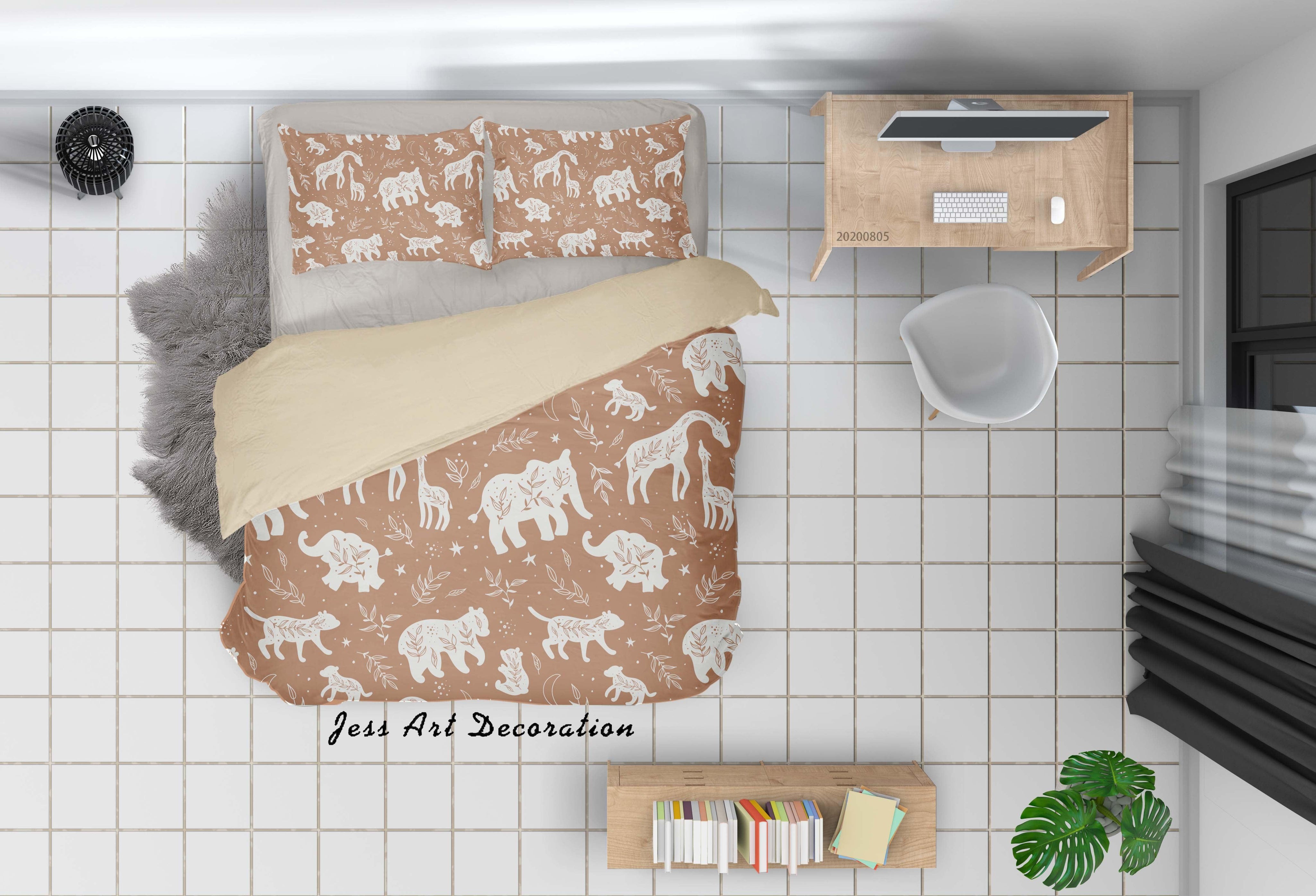 3D Plant Pattern Elephant Animal Brown Quilt Cover Set Bedding Set Duvet Cover Pillowcases LXL 52- Jess Art Decoration