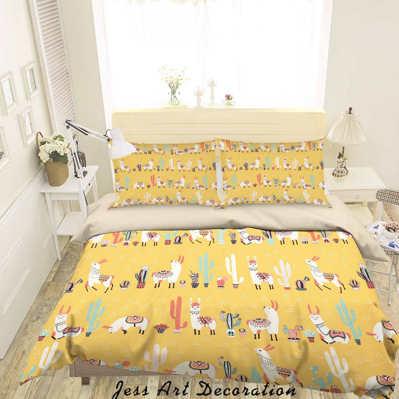 3D Yellow Triangle Alpaca Cactus Quilt Cover Set Bedding Set Duvet Cover Pillowcases SF9- Jess Art Decoration