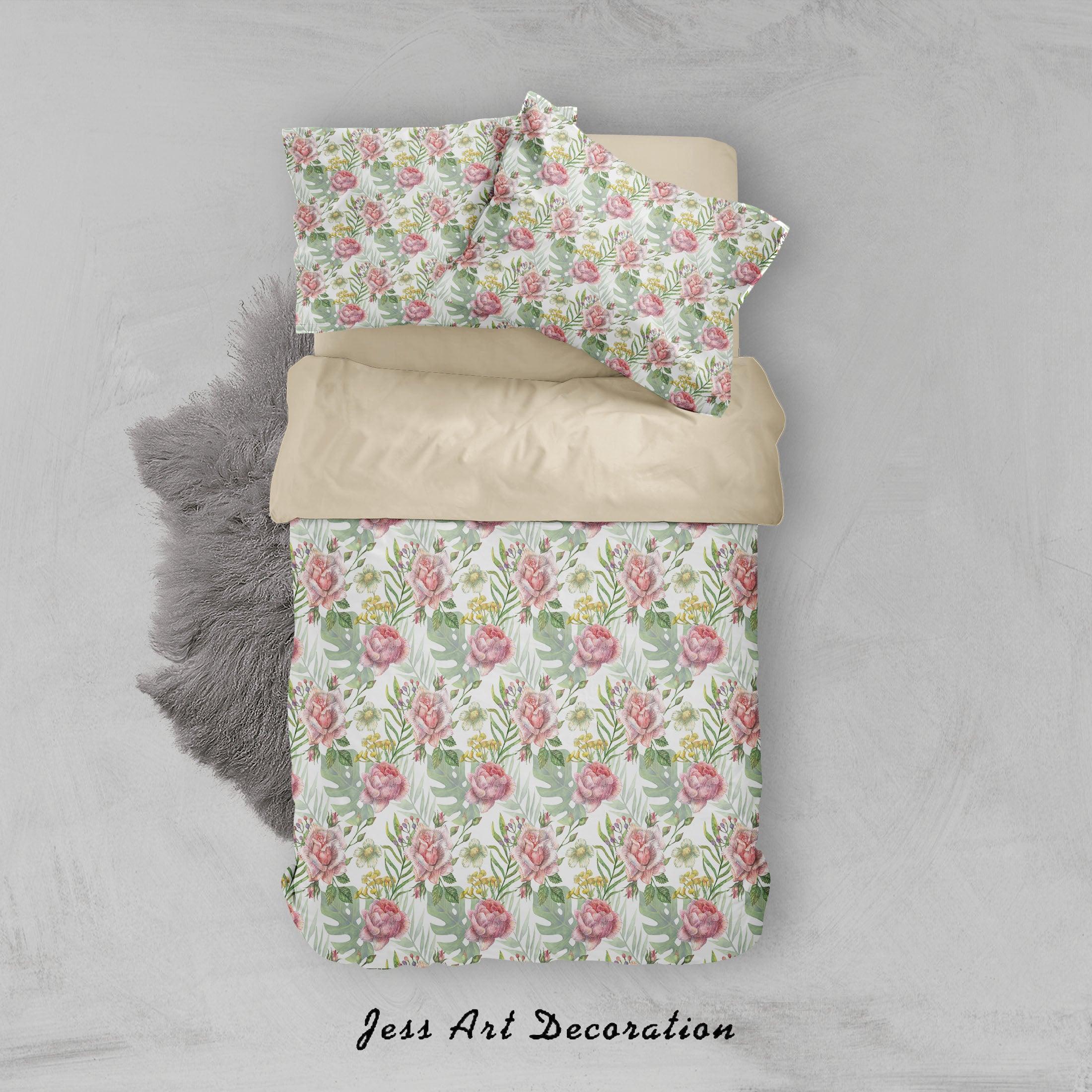 3D Red Green Floral Leaves Quilt Cover Set Bedding Set Duvet Cover Pillowcases SF- Jess Art Decoration