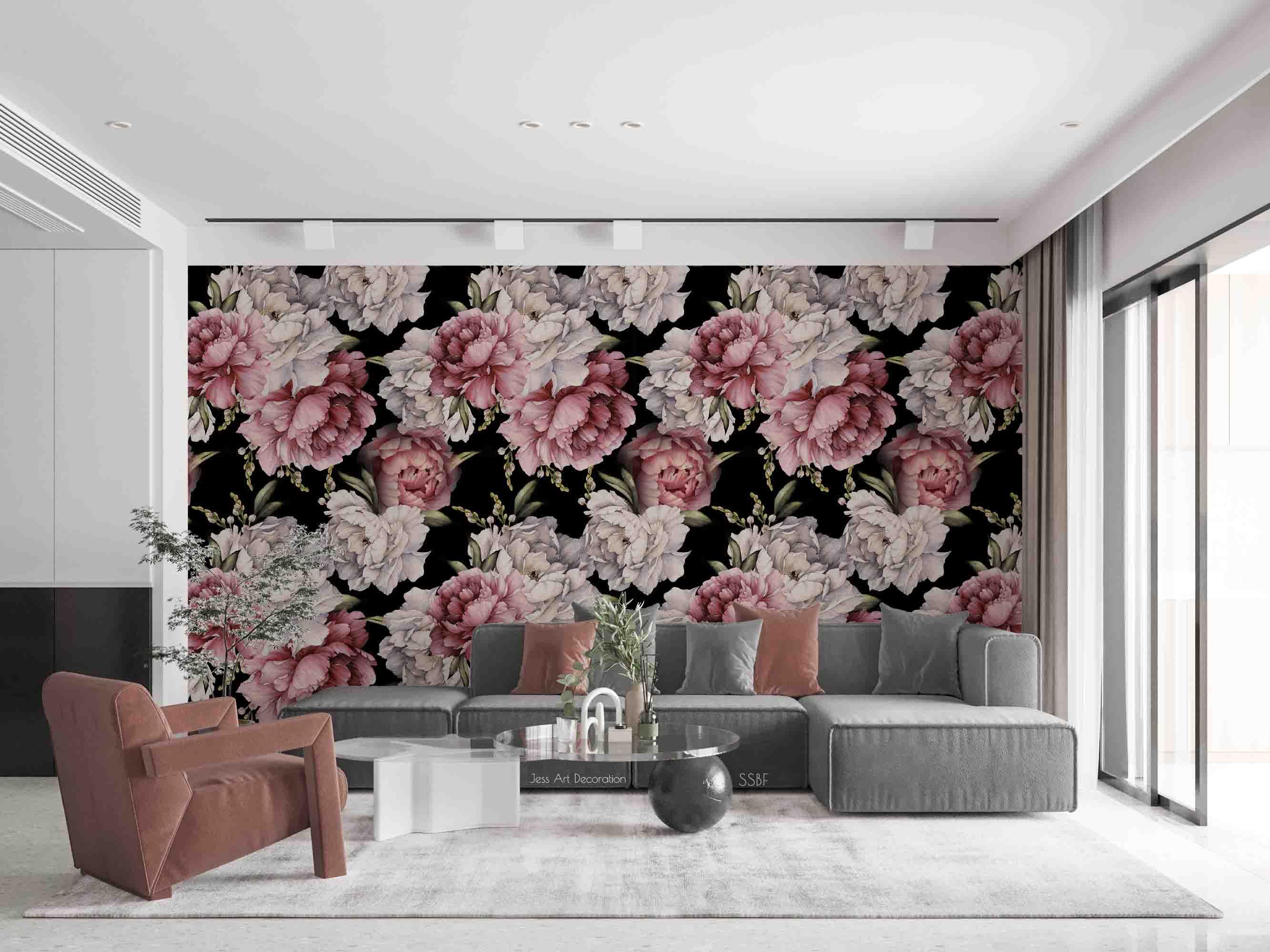 3D Vintage Blooming Pink White Peony Pattern Wall Mural Wallpaper GD 3535- Jess Art Decoration