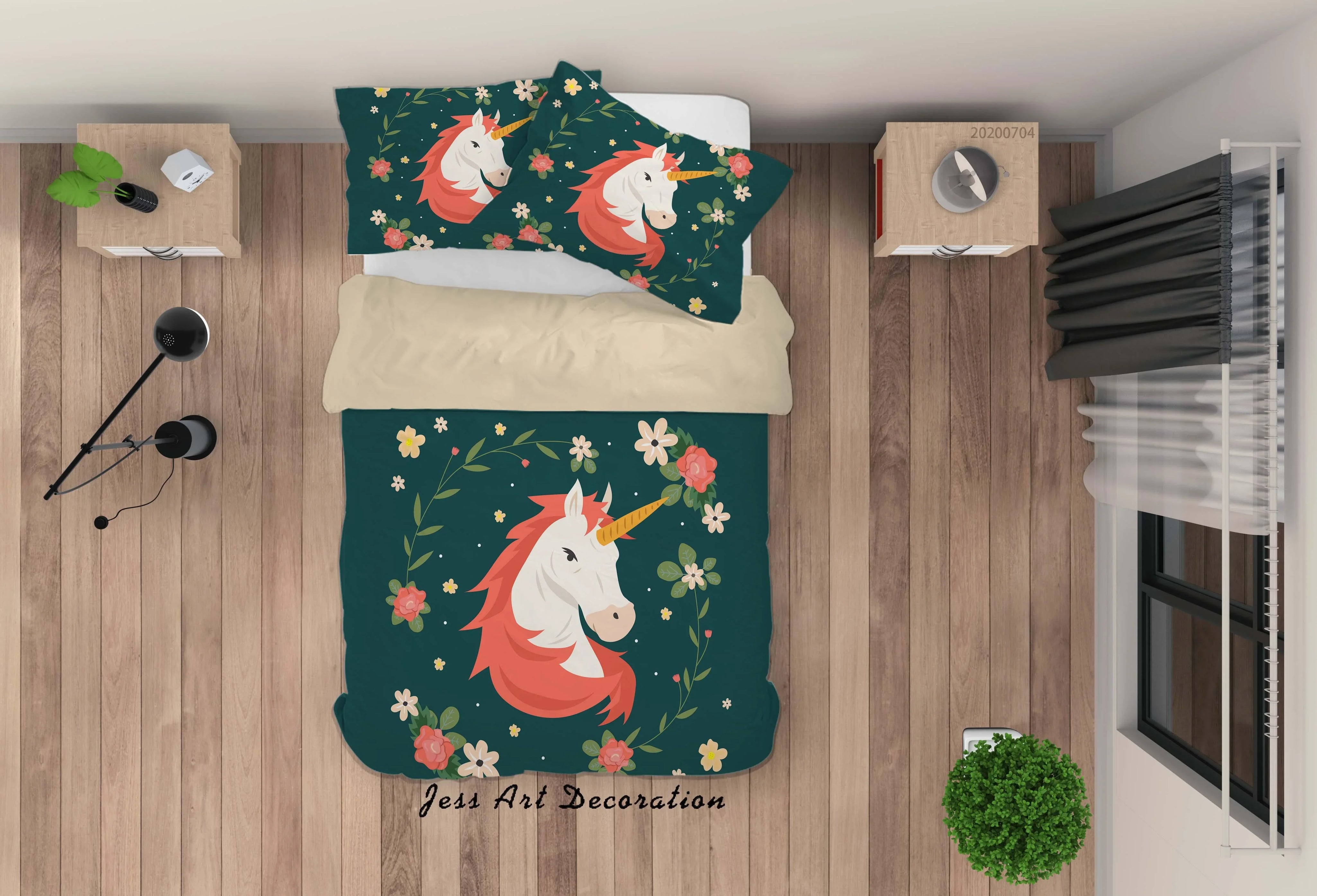 3D Dark Floral Unicorn Quilt Cover Set Bedding Set Duvet Cover Pillowcases SF241- Jess Art Decoration
