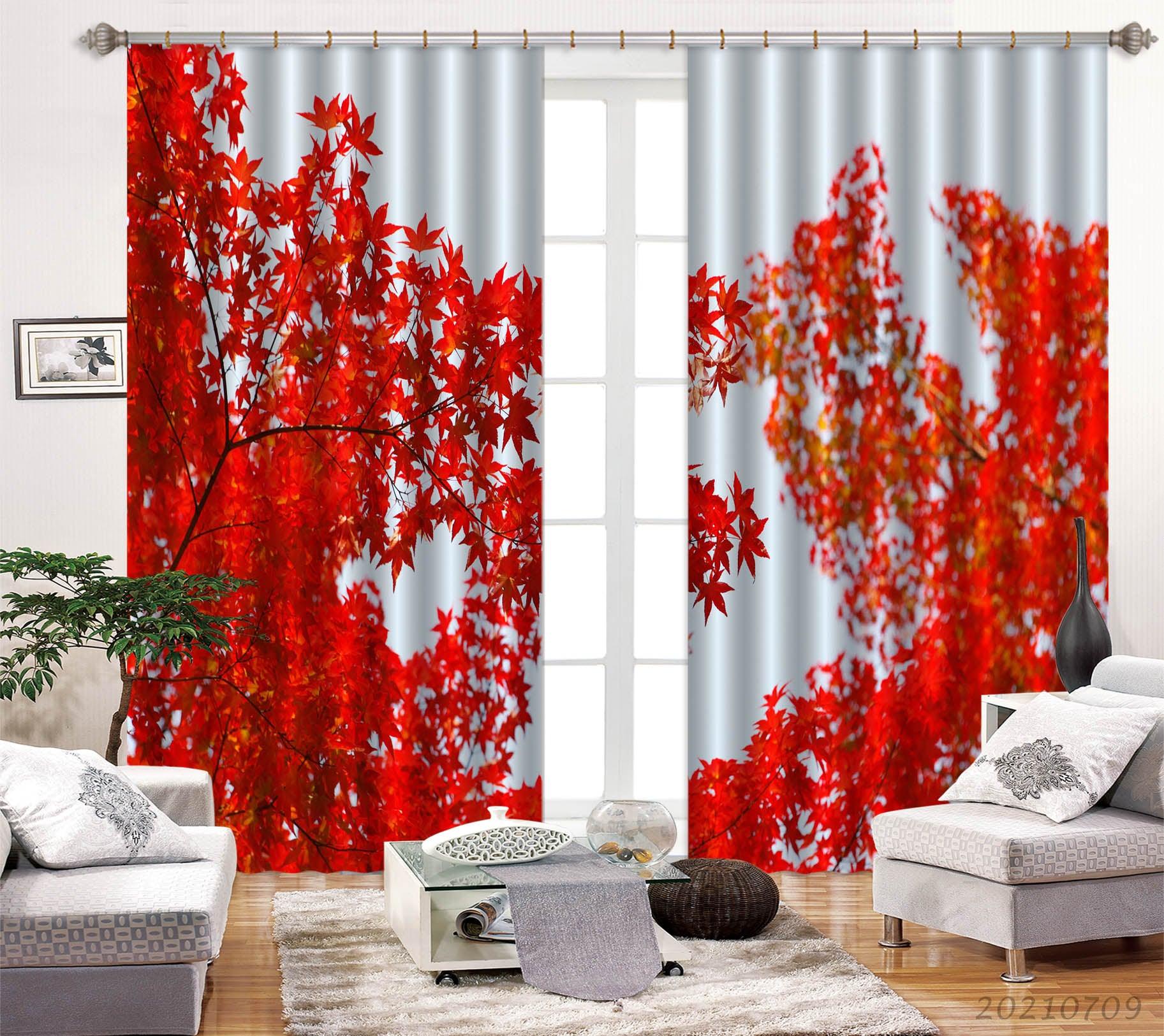 3D Autumn Maple Leaf Landscape Curtains and Drapes LQH 60- Jess Art Decoration