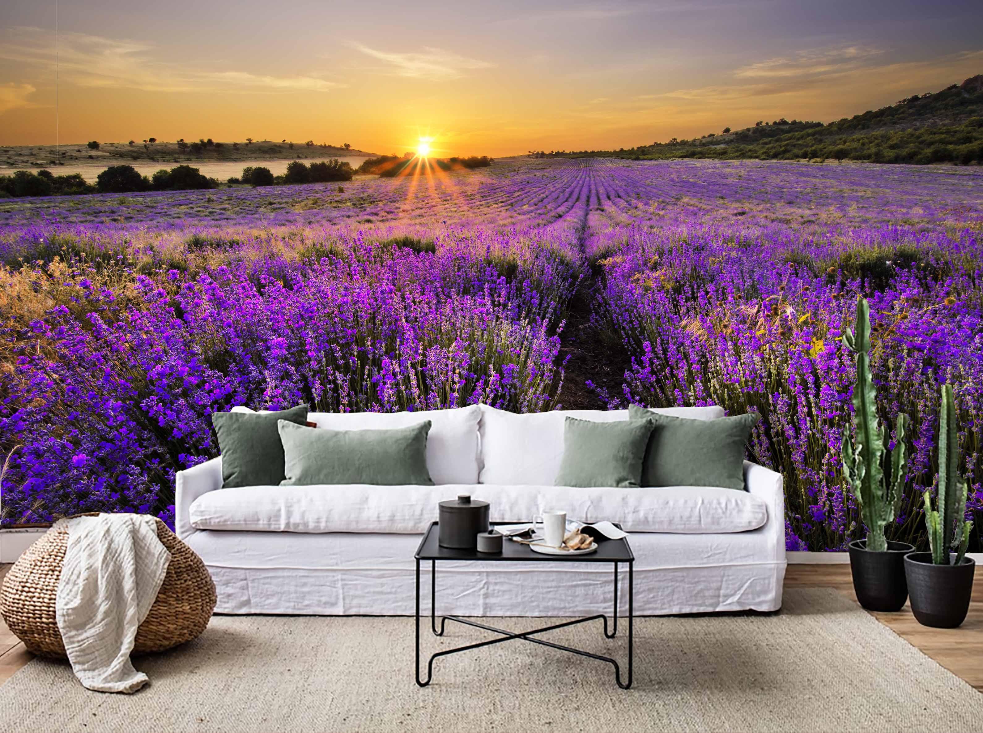 3D Sunrise Purple Fields Wall Mural Wallpaper 8- Jess Art Decoration