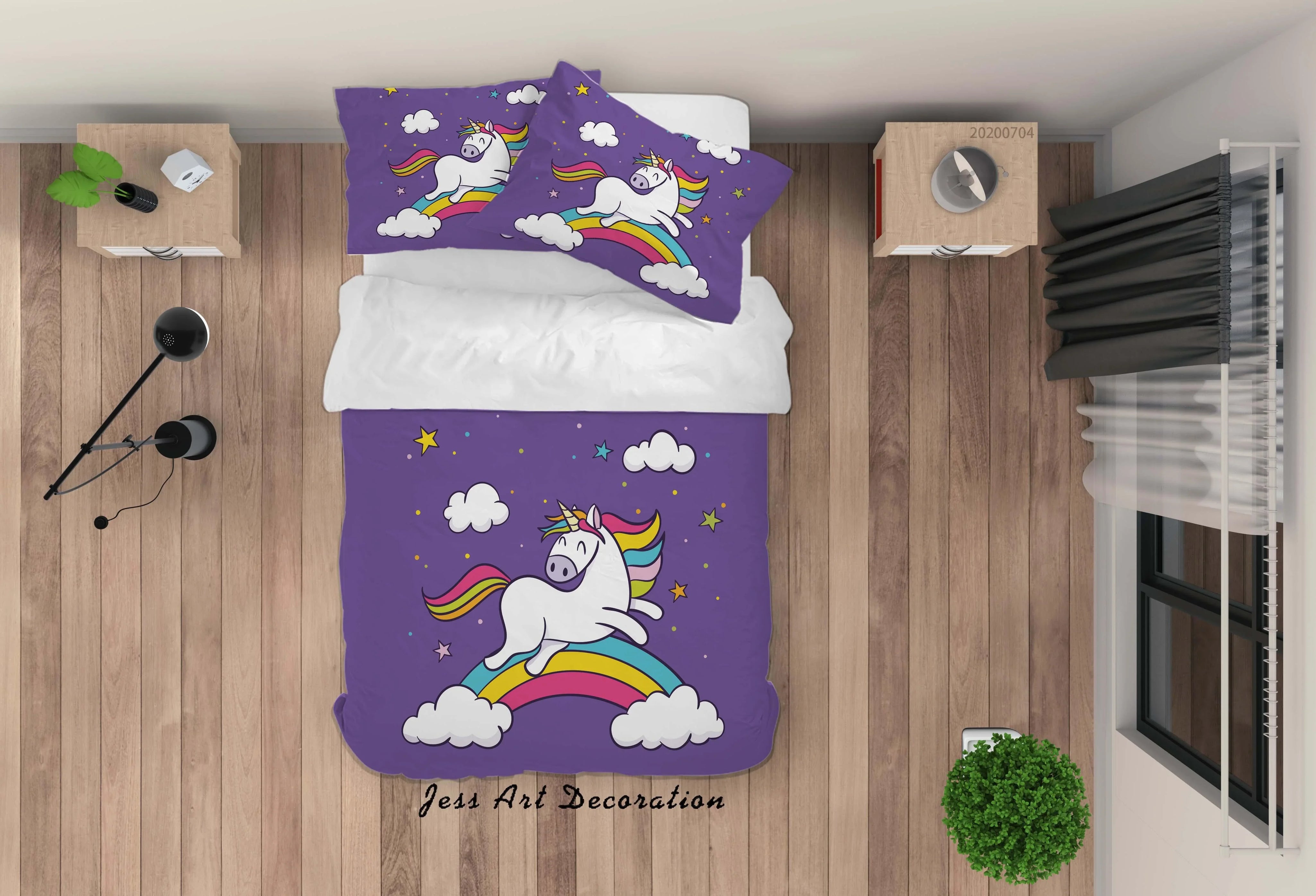 3D Purple Unicorn Rainbow Quilt Cover Set Bedding Set Duvet Cover Pillowcases SF30- Jess Art Decoration