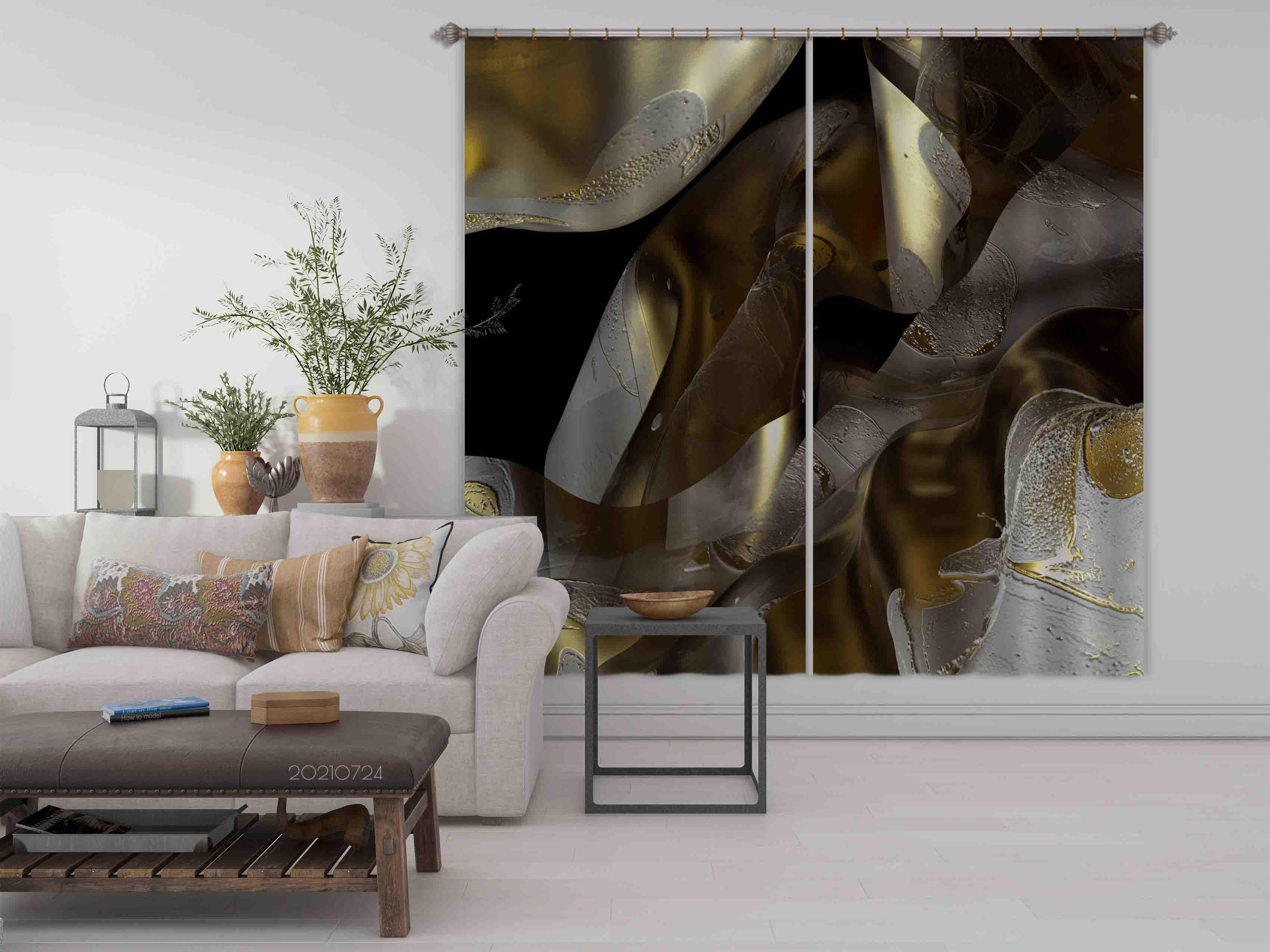 3D Abstract Brown Marble Texture Curtains and Drapes LQH 11- Jess Art Decoration