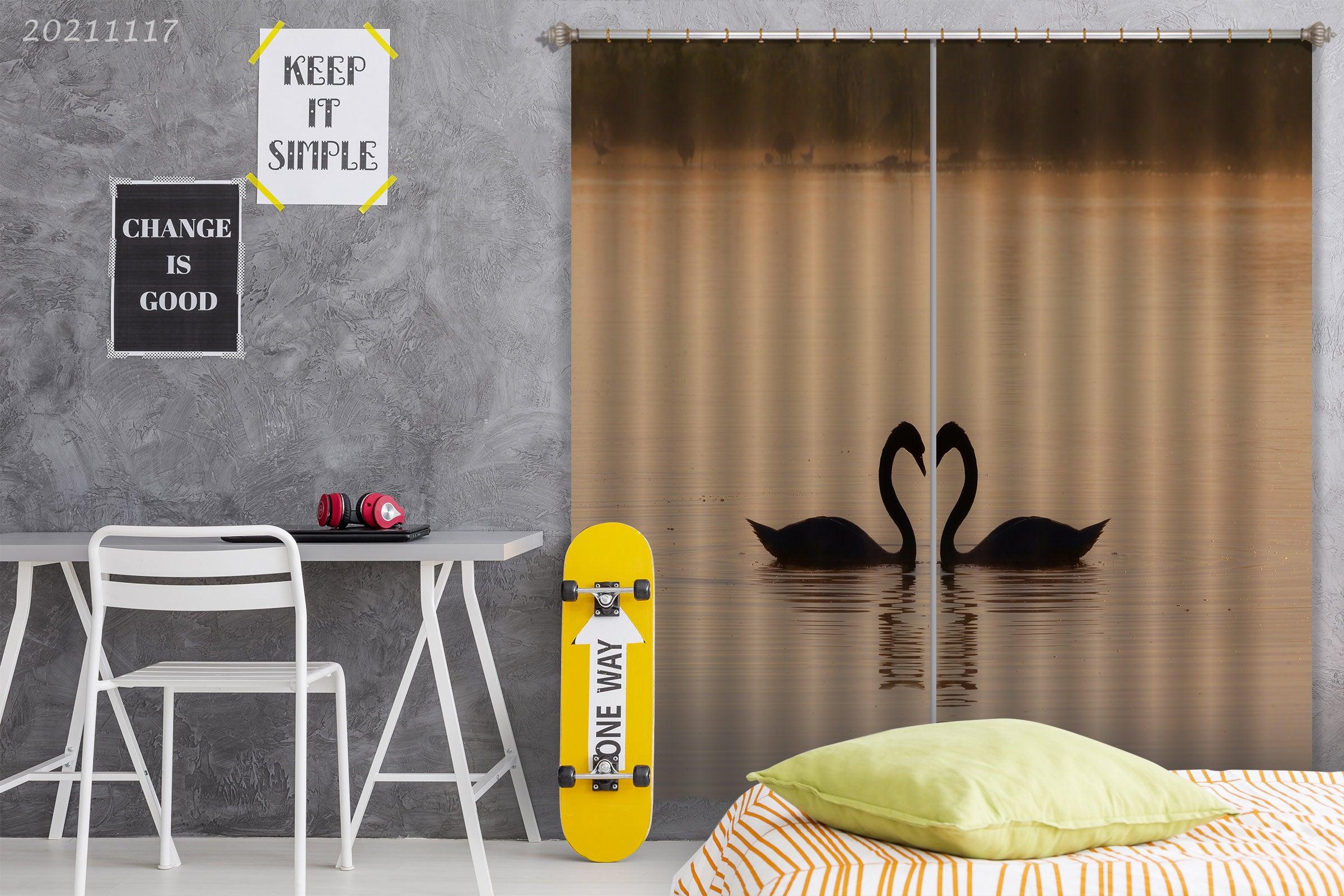 3D Landscape Swan Lake Curtains and Drapes LQH 165- Jess Art Decoration