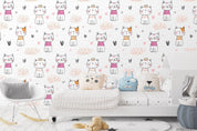 3D Cartoon Hand Drawn Colorful Cat Animal Heart Wall Mural Wallpaper LXL- Jess Art Decoration