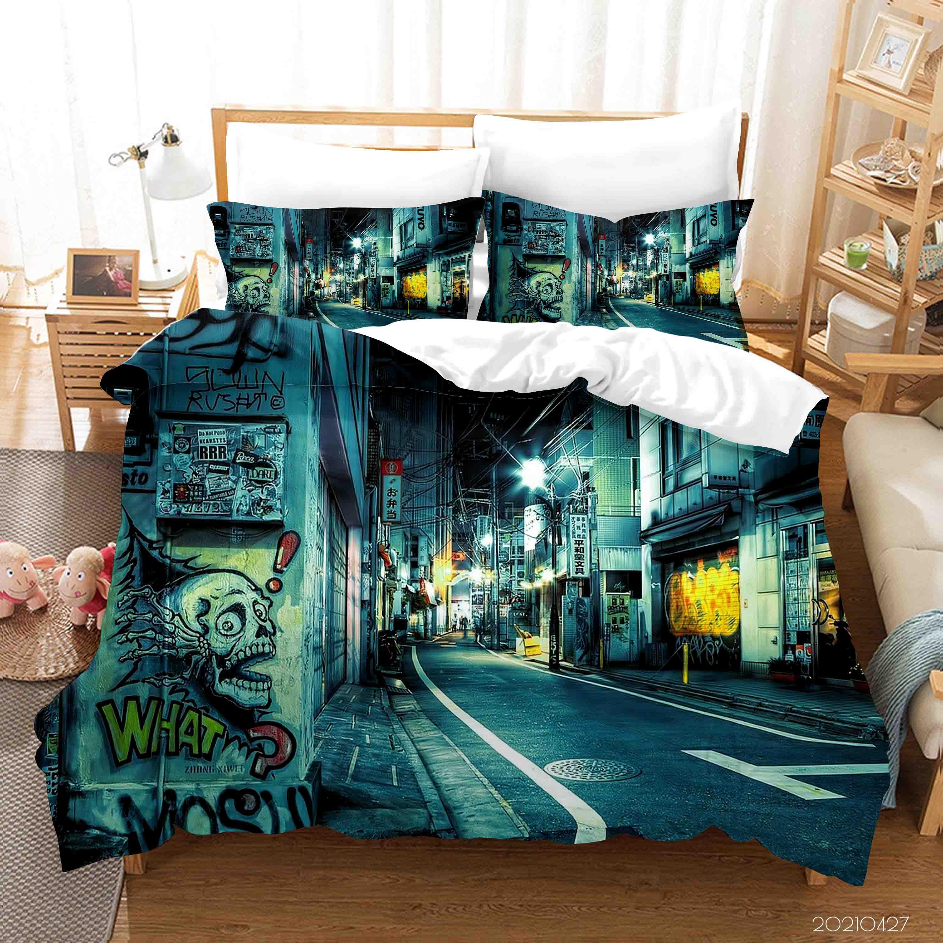 3D Abstract Colored Street Graffiti Quilt Cover Set Bedding Set Duvet Cover Pillowcases 49- Jess Art Decoration