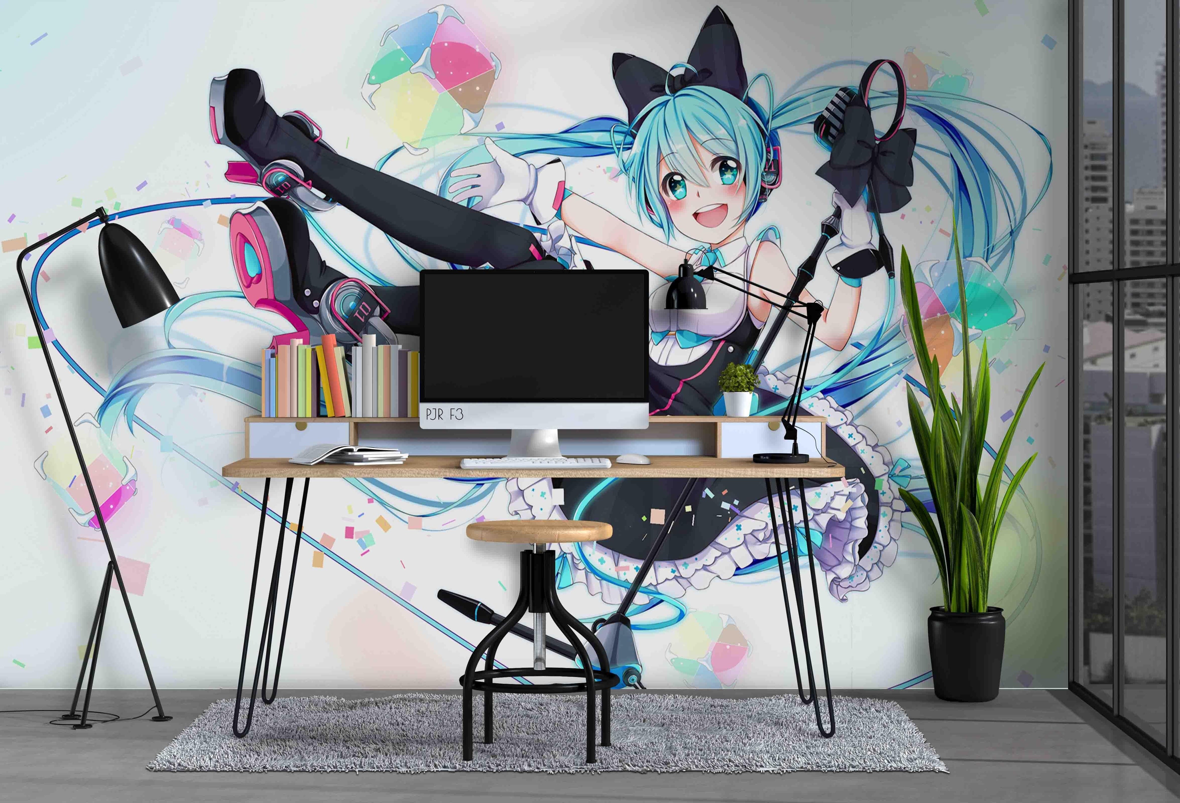 3D Anime Blue Hair Girl Design 2 anime blue hair girl mural wall mural wallpaper for teen room - view 3