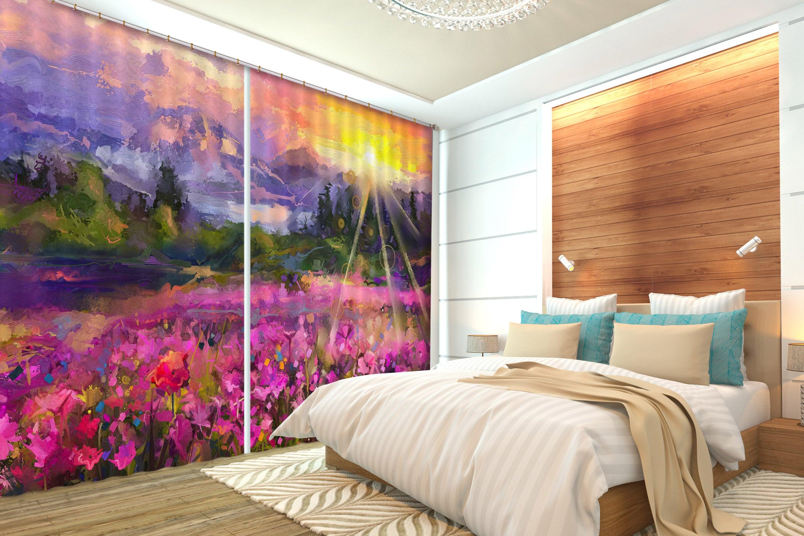 3D Landscape Oil Painting Mountain Flowers Curtains and Drapes SF128- Jess Art Decoration