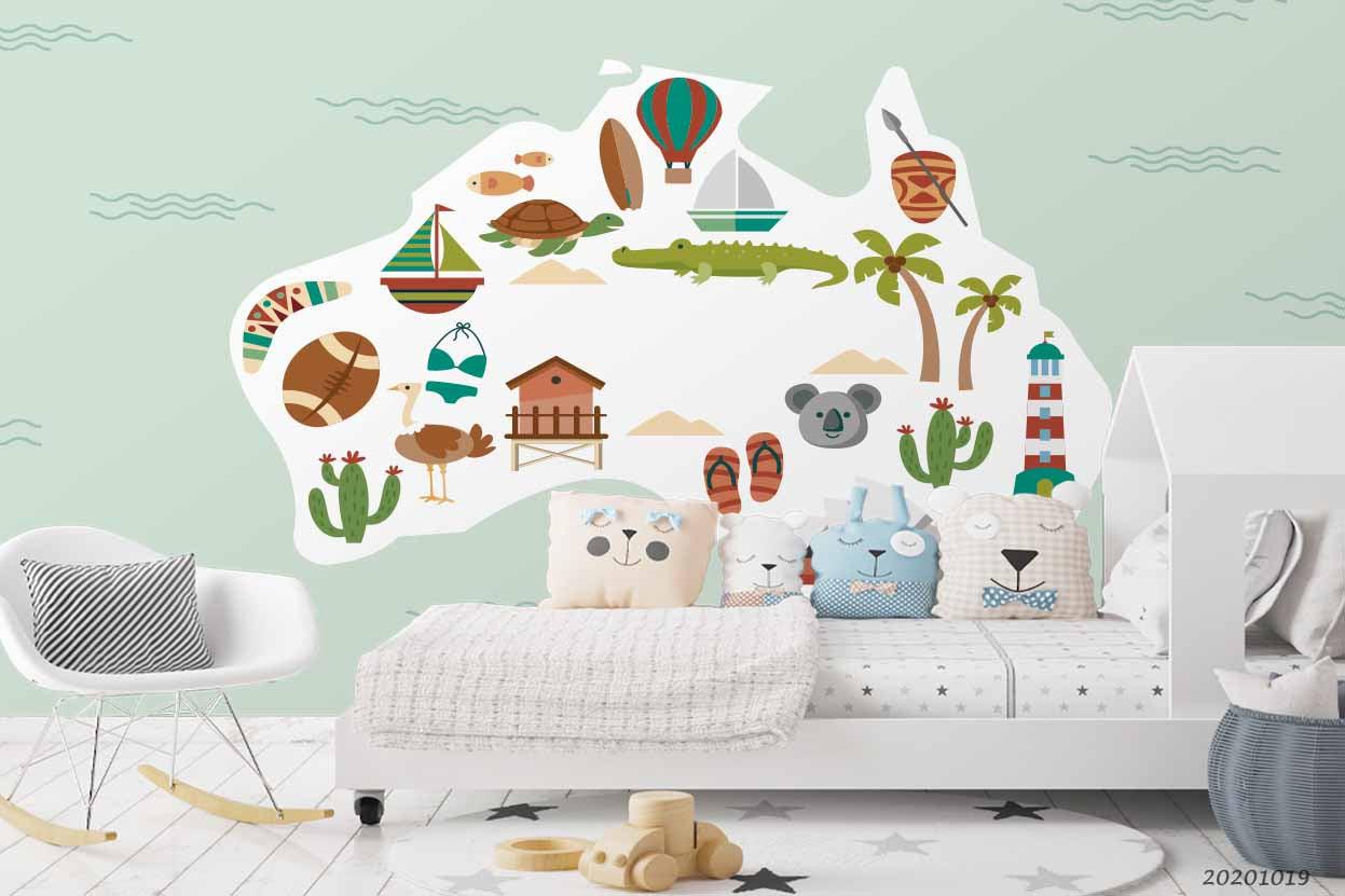 3D Cartoon Australia Republic Map Wall Mural Wallpaper WJ 9403- Jess Art Decoration