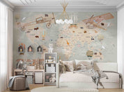 3D World Map Cartoon Animal Aircraft Balloon Wall Mural Wallpaper GD 863- Jess Art Decoration