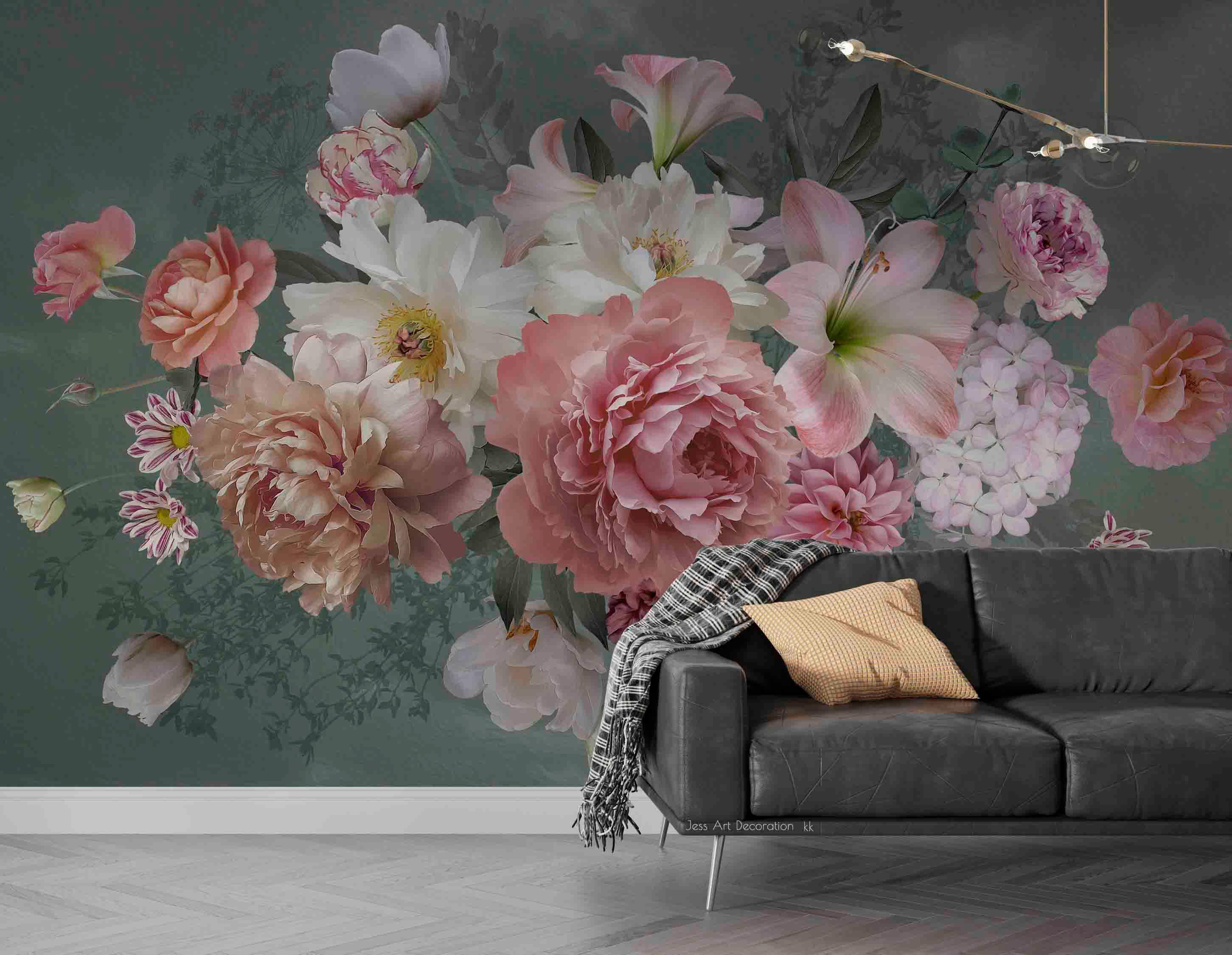3D Fresh Pink White Blooming Flowers Wall Mural Wallpaper GD 3548- Jess Art Decoration