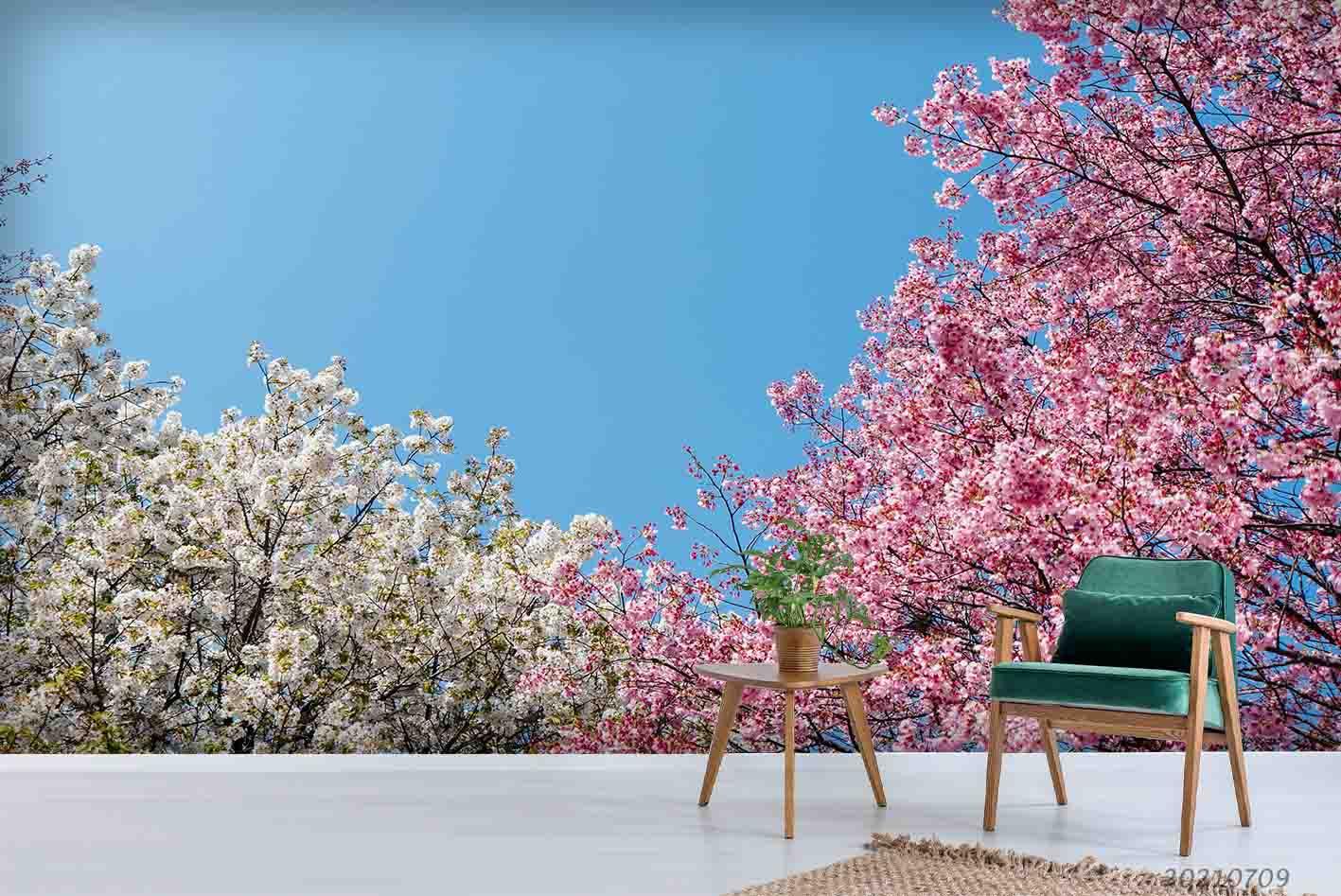 3D White Pink Sakura Wall Mural Wallpaper SWW3836- Jess Art Decoration