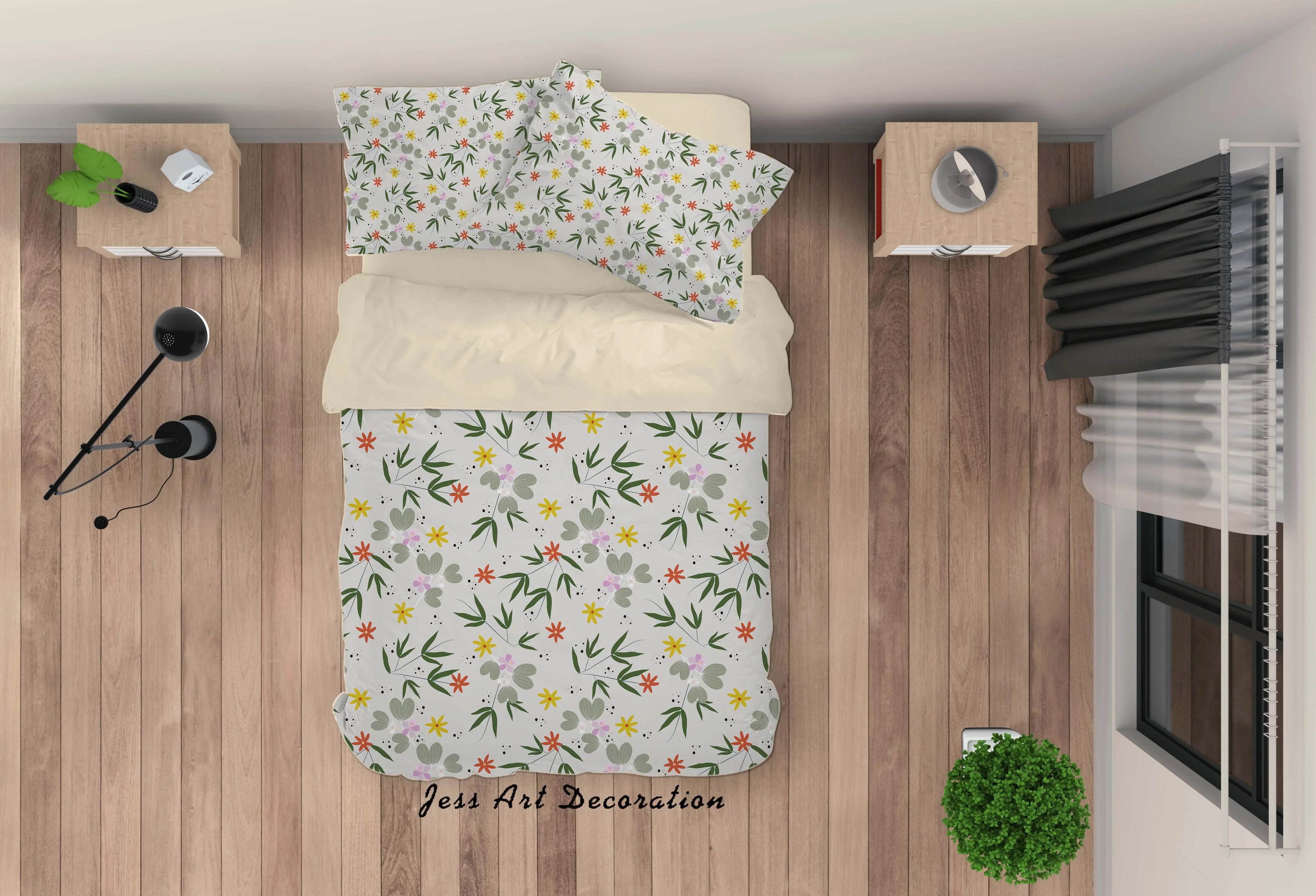 3D Yellow Flowers Green Leaves Quilt Cover Set Bedding Set Duvet Cover Pillowcases A343 LQH- Jess Art Decoration
