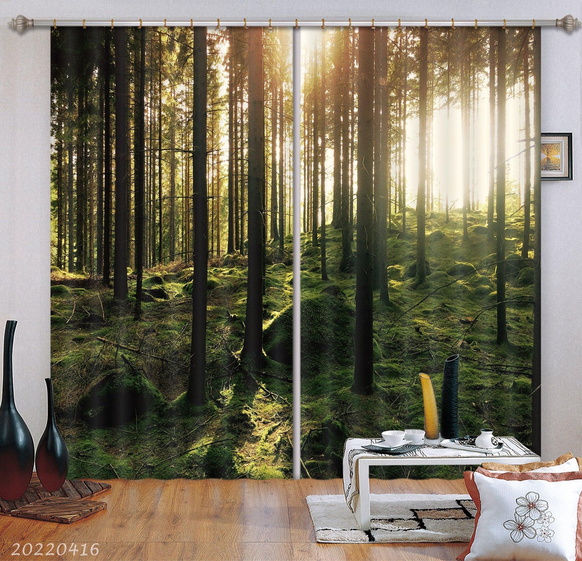3D Woods Tree Sunbeam Green Vegetation Curtains and Drapes GD 4497- Jess Art Decoration