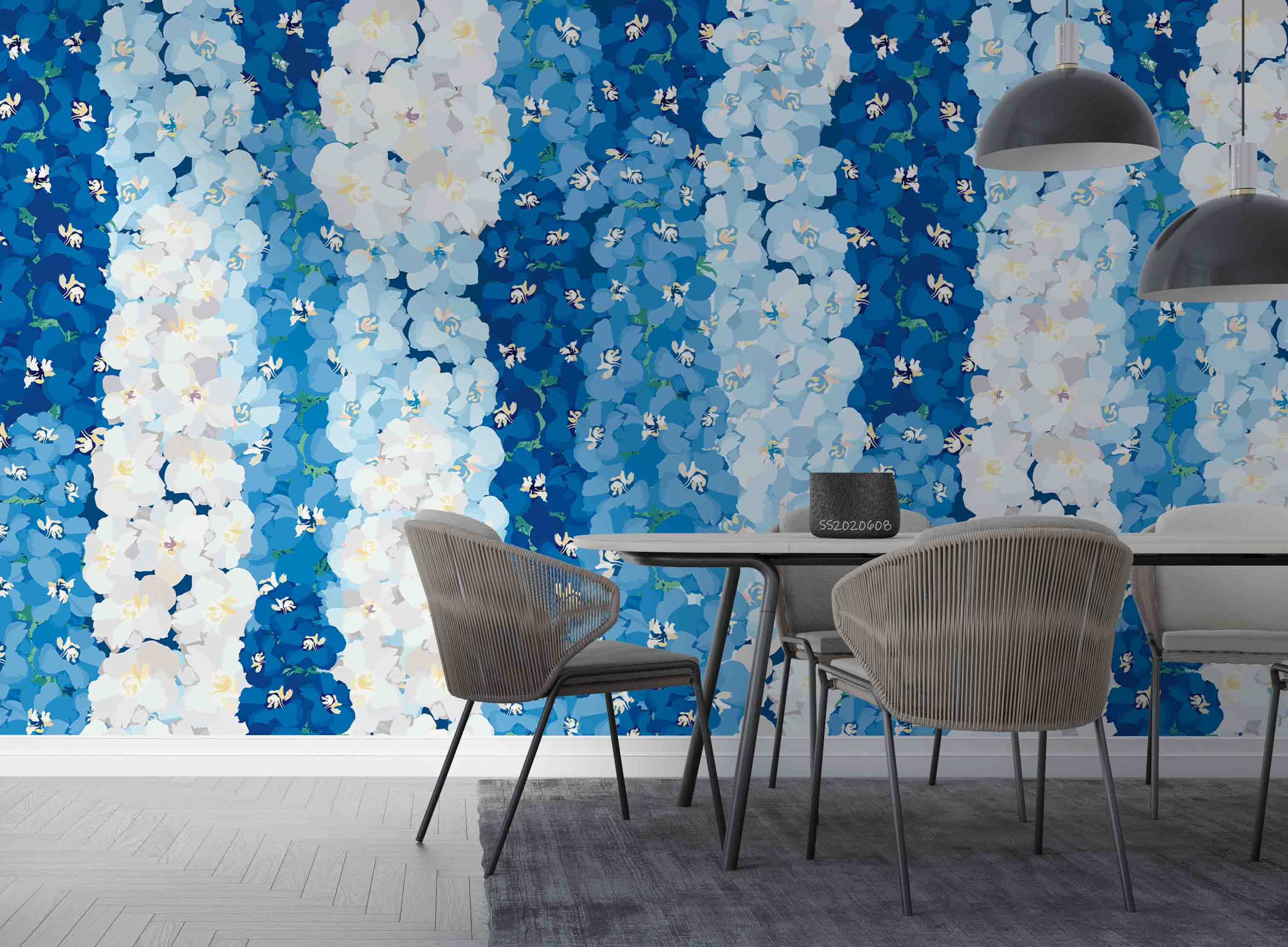 3D Watercolor Blue Floral Pattern Wall Mural Wallpaper GD 597- Jess Art Decoration
