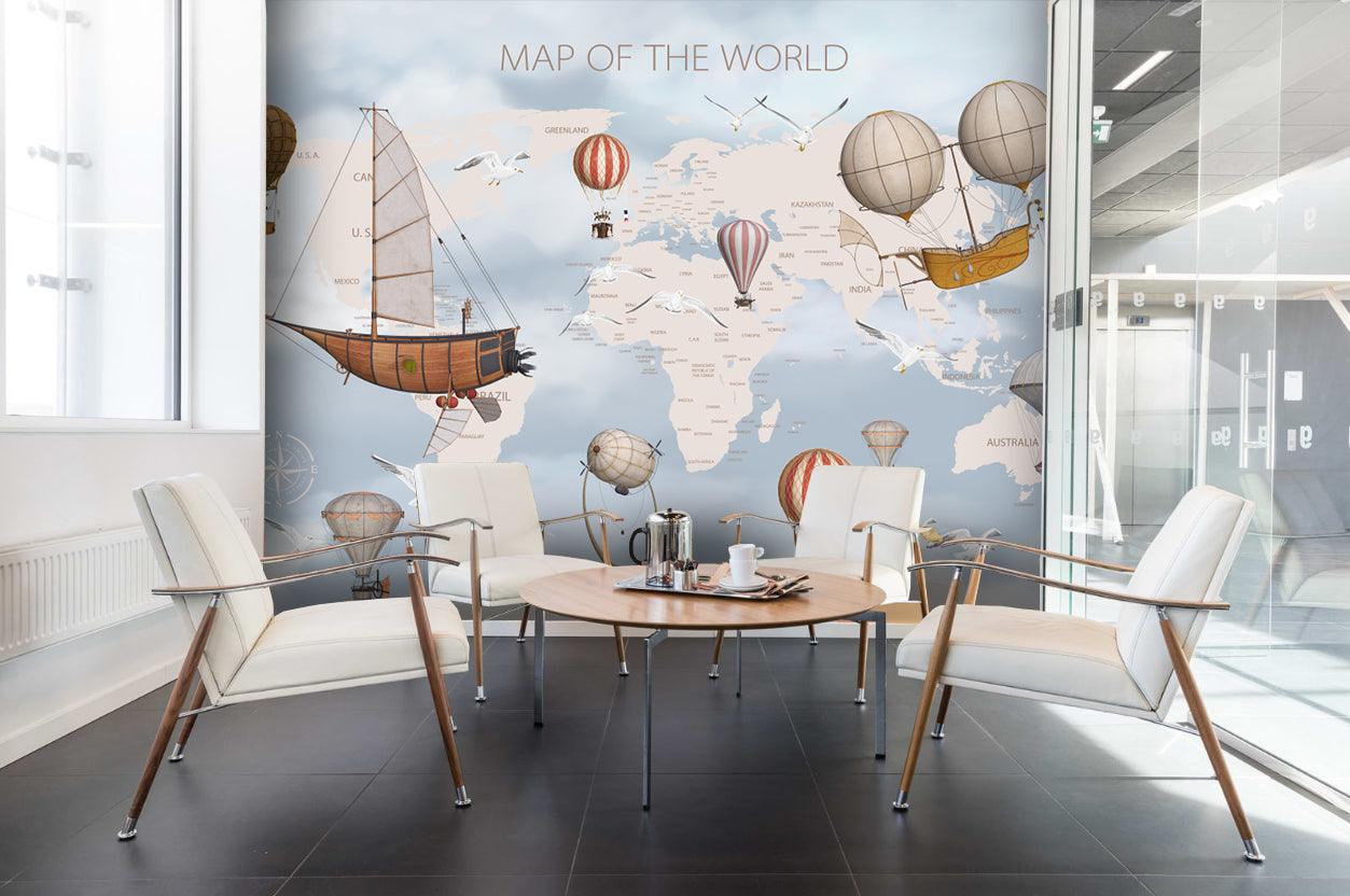 3D hot air balloon map wall mural wallpaper 02- Jess Art Decoration