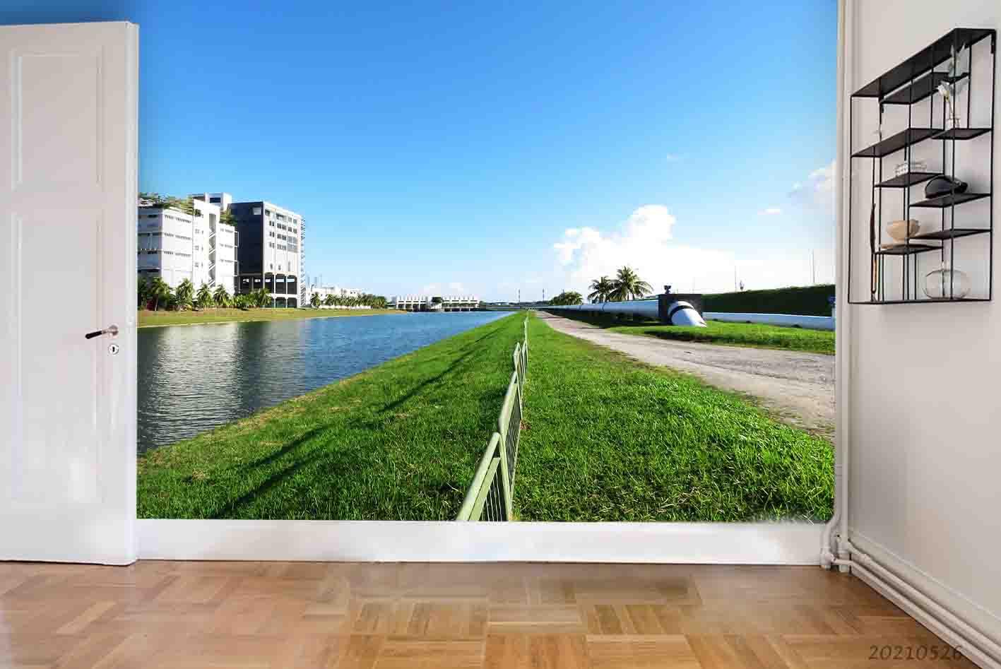 3D Tropics Building River Grass Land Wall Mural Wallpaper SWW305- Jess Art Decoration