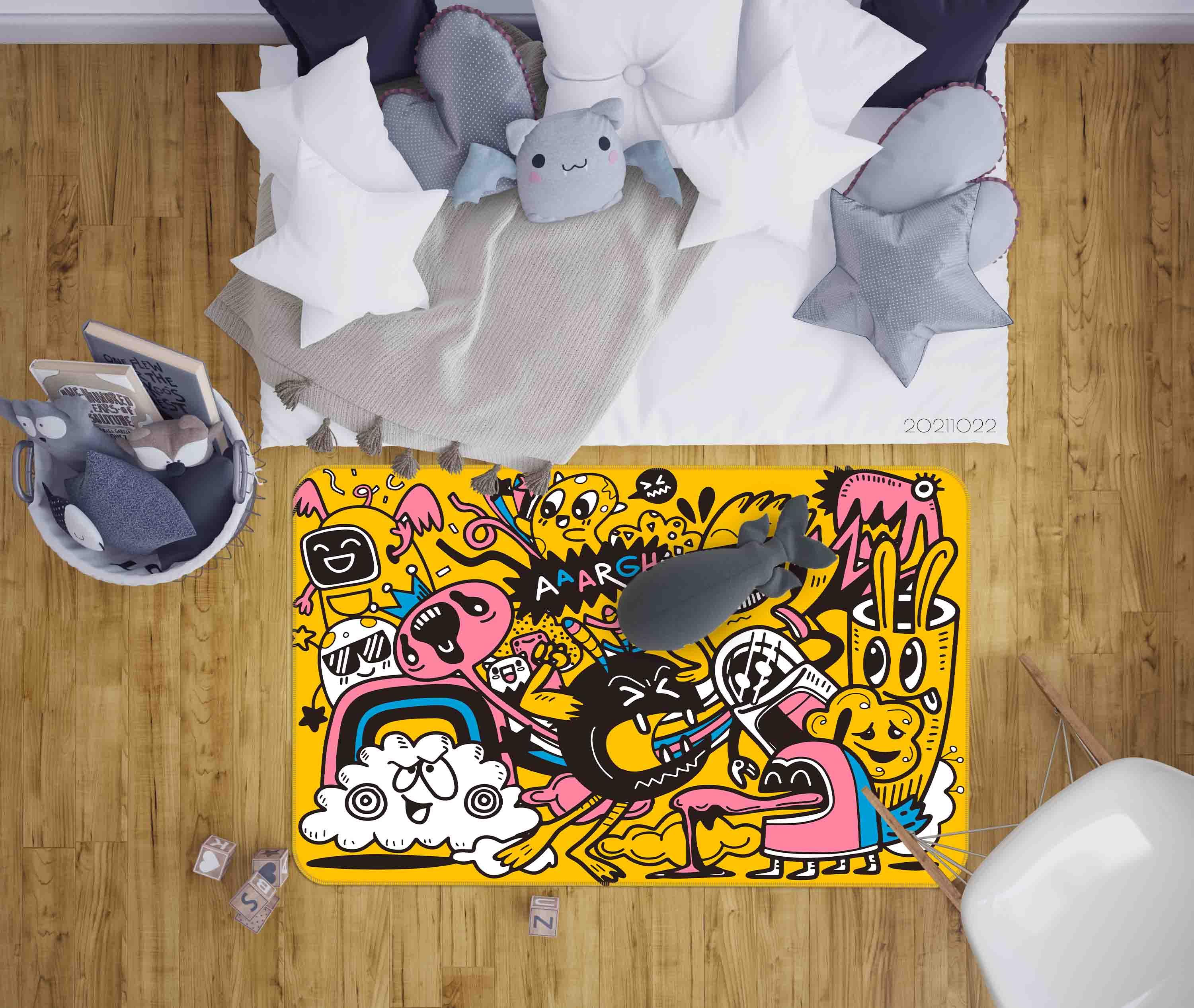 3D Yellow Monster Doodle Non-Slip Rug Mat 155- Jess Art Decoration
