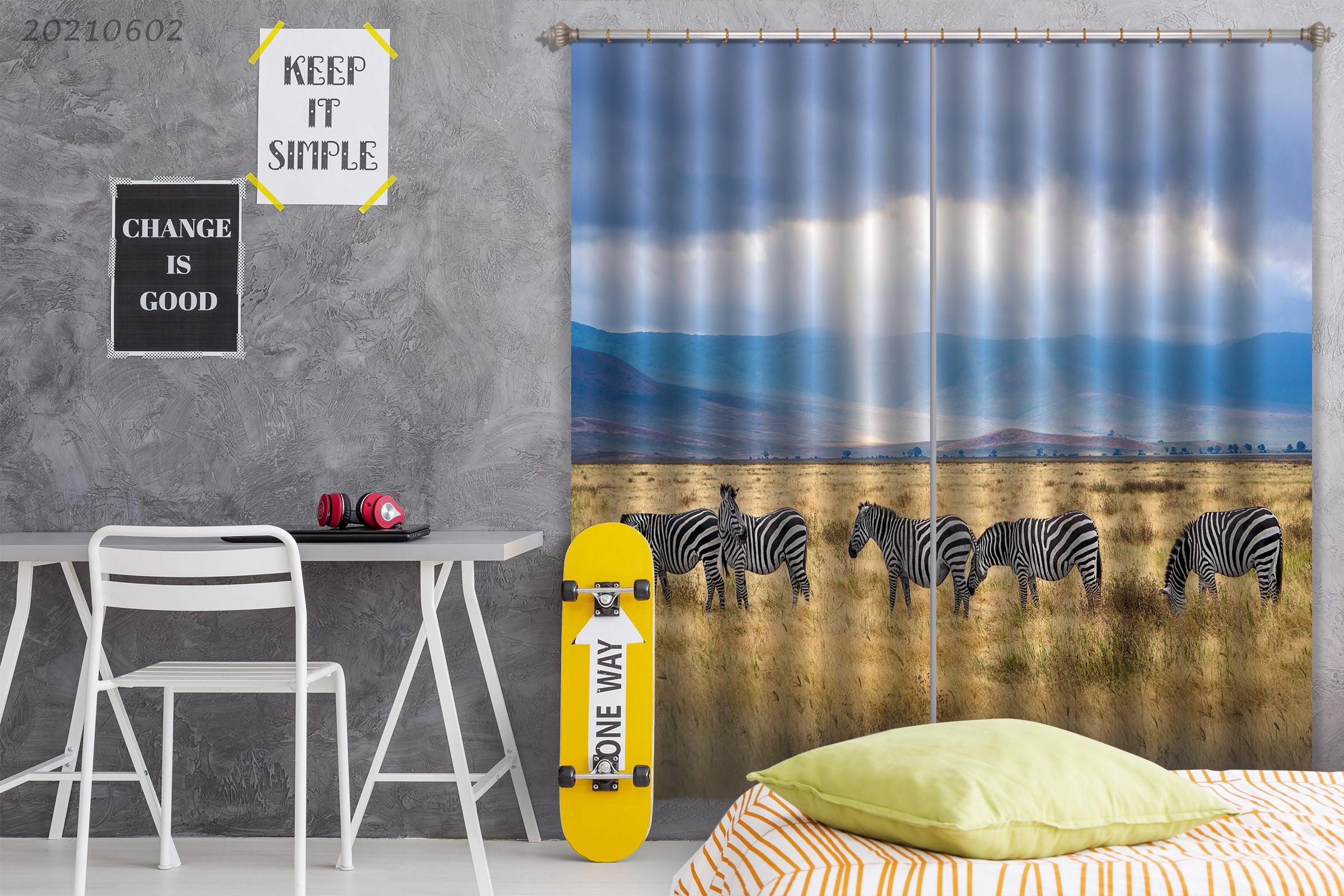 3D Zebra Golden Prairie Mountain Curtains and Drapes GD 638- Jess Art Decoration
