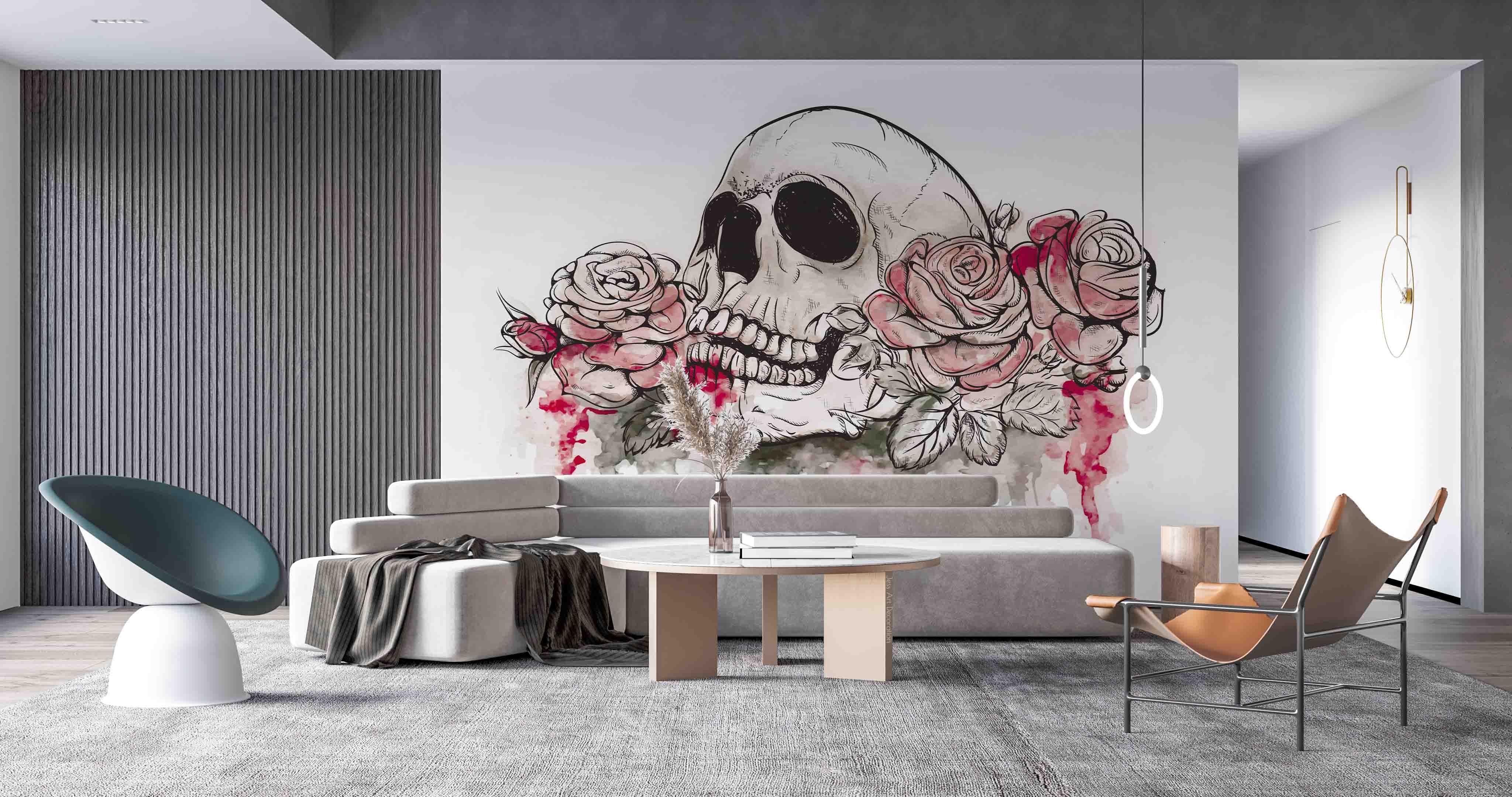 3D Skull Rose skull and rose gothic mural wall mural wallpaper for bedroom - view 4
